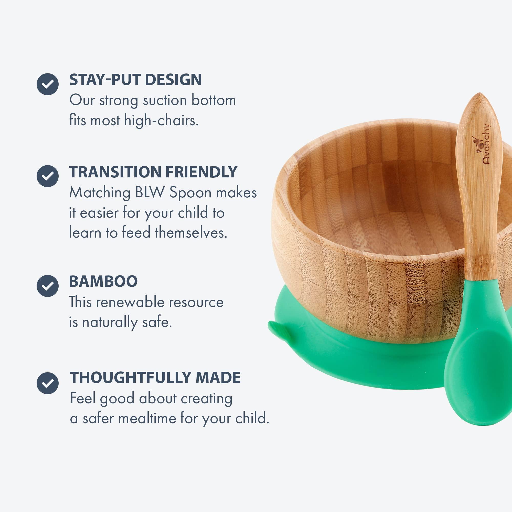 Avanchy Avanchy Bamboo Baby Bowl with Spoon and Removable Silicone Suction Base Non-Toxic, BPA-Free Feeding Bowl for Babies and Toddlers Natural Bamboo Suction Bowl, Blue