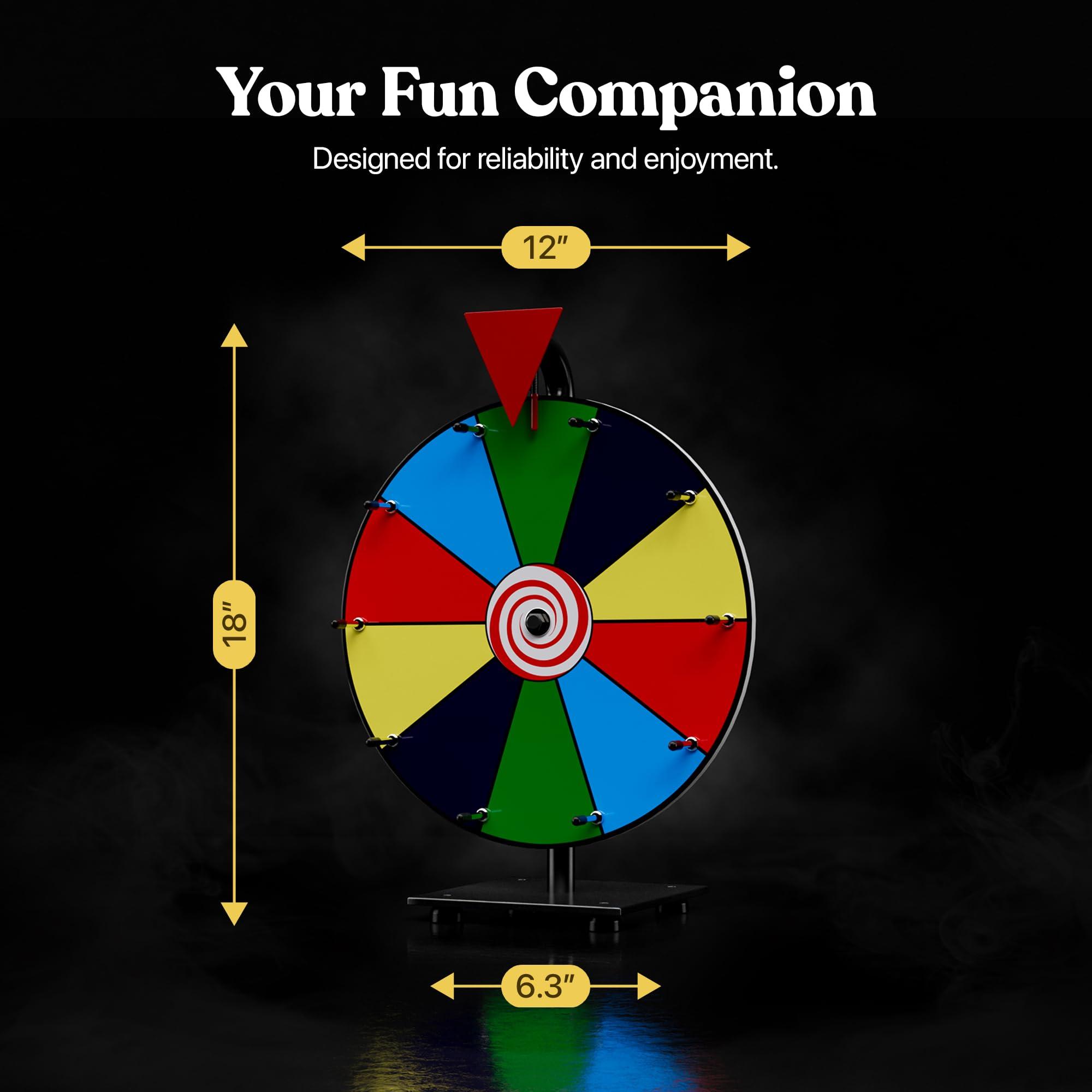T-SIGN 12 Inch Heavy Duty Spinning Prize Wheel - 10 Slots Color Tabletop Roulette Spinner of Fortune Spin The with Dry Erase Marker and Eraser Win Game for Trade Show, Carnival