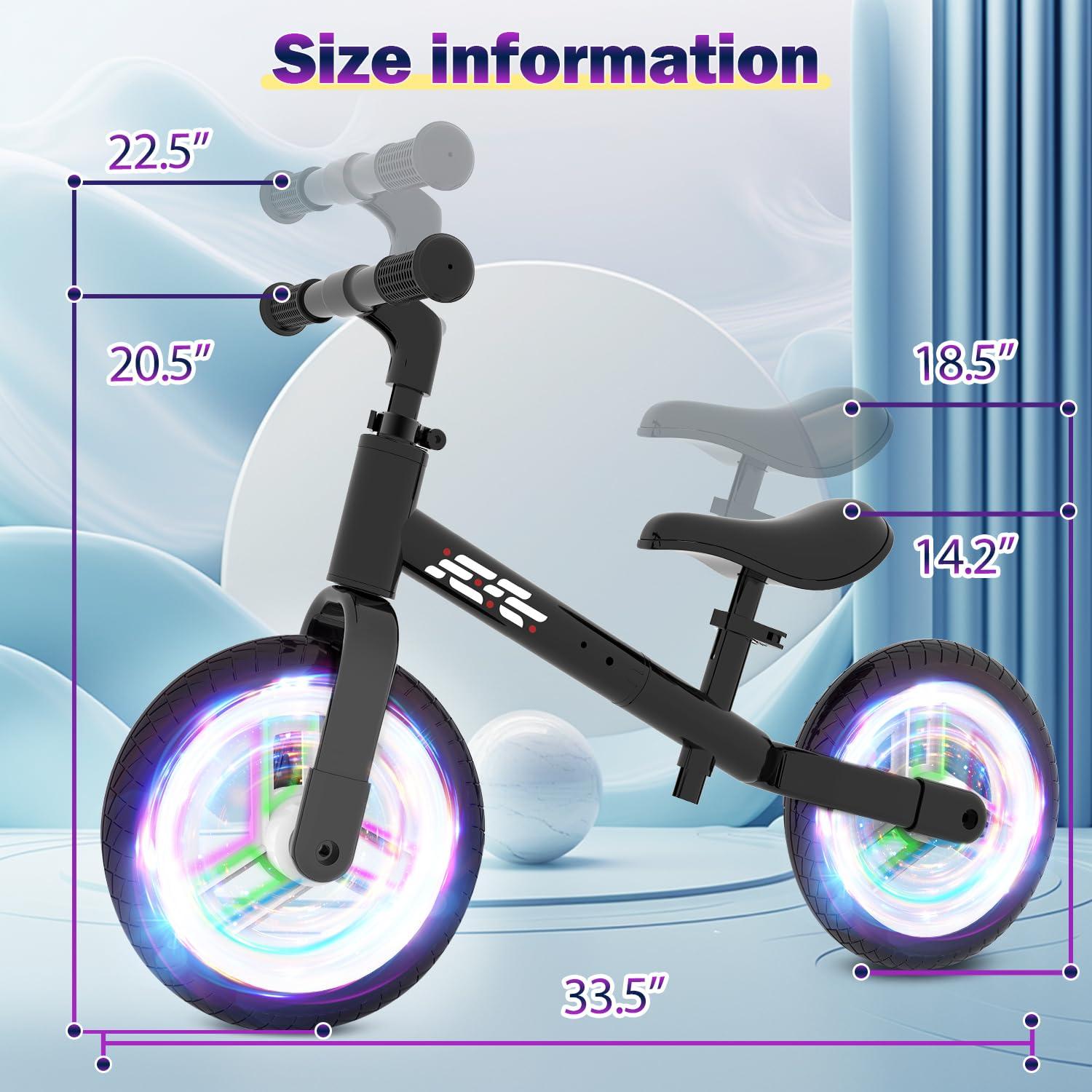 WETIFY WETIFY Colorful Lighting Balance Bike 2 Year Old, 2-5 Year Old Toddler Balance Bike, Adjustable Handlebar & Seat, 2-5 Year Old Boy Gifts Toys