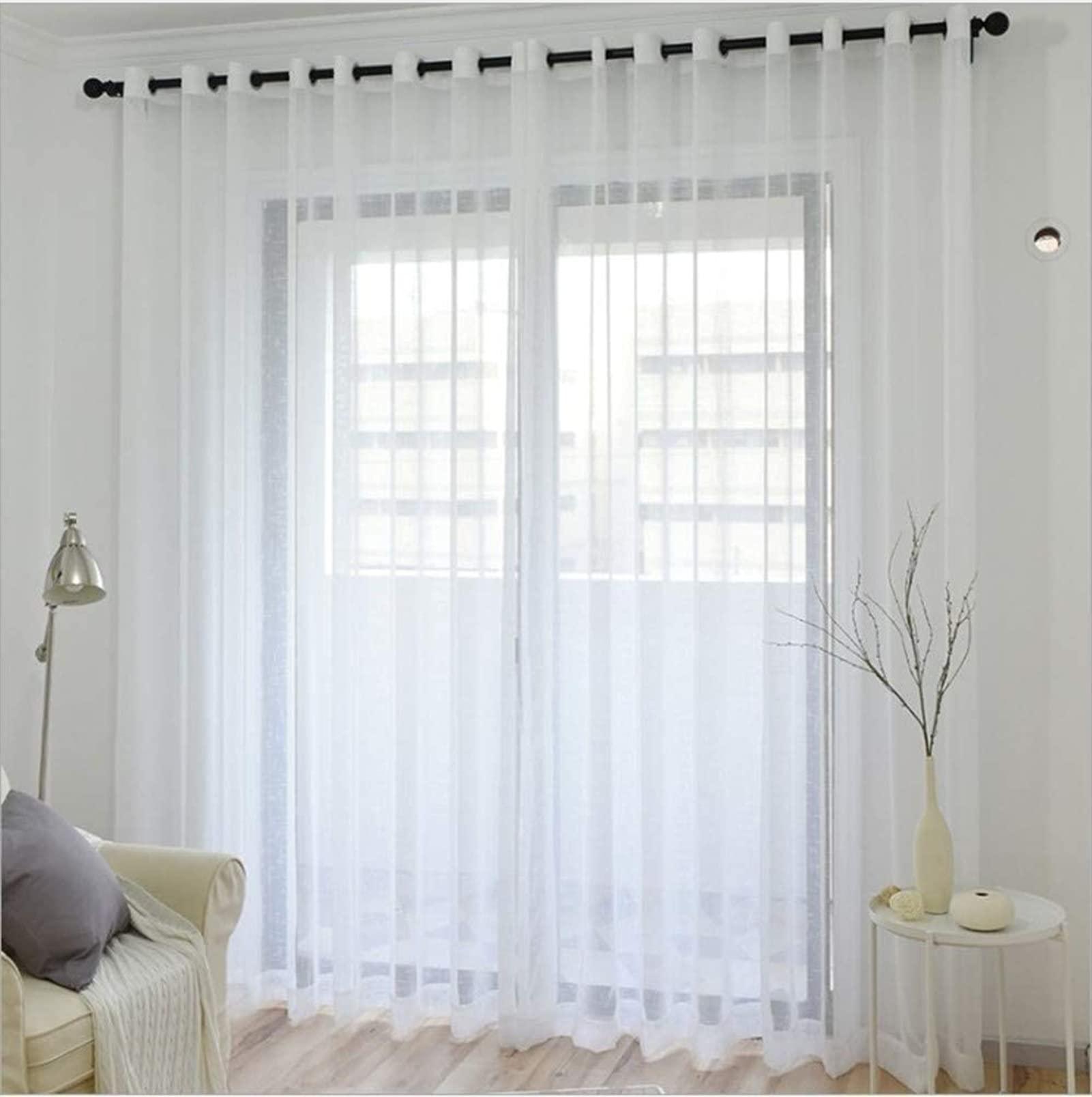 GAJUST GAJUST White Solid Color Voile Curtains, Sheer Punched Curtain Panels for Living Room Bedroom Modern Valance 1 Pc (Color : White, Size : W350*H270cm)