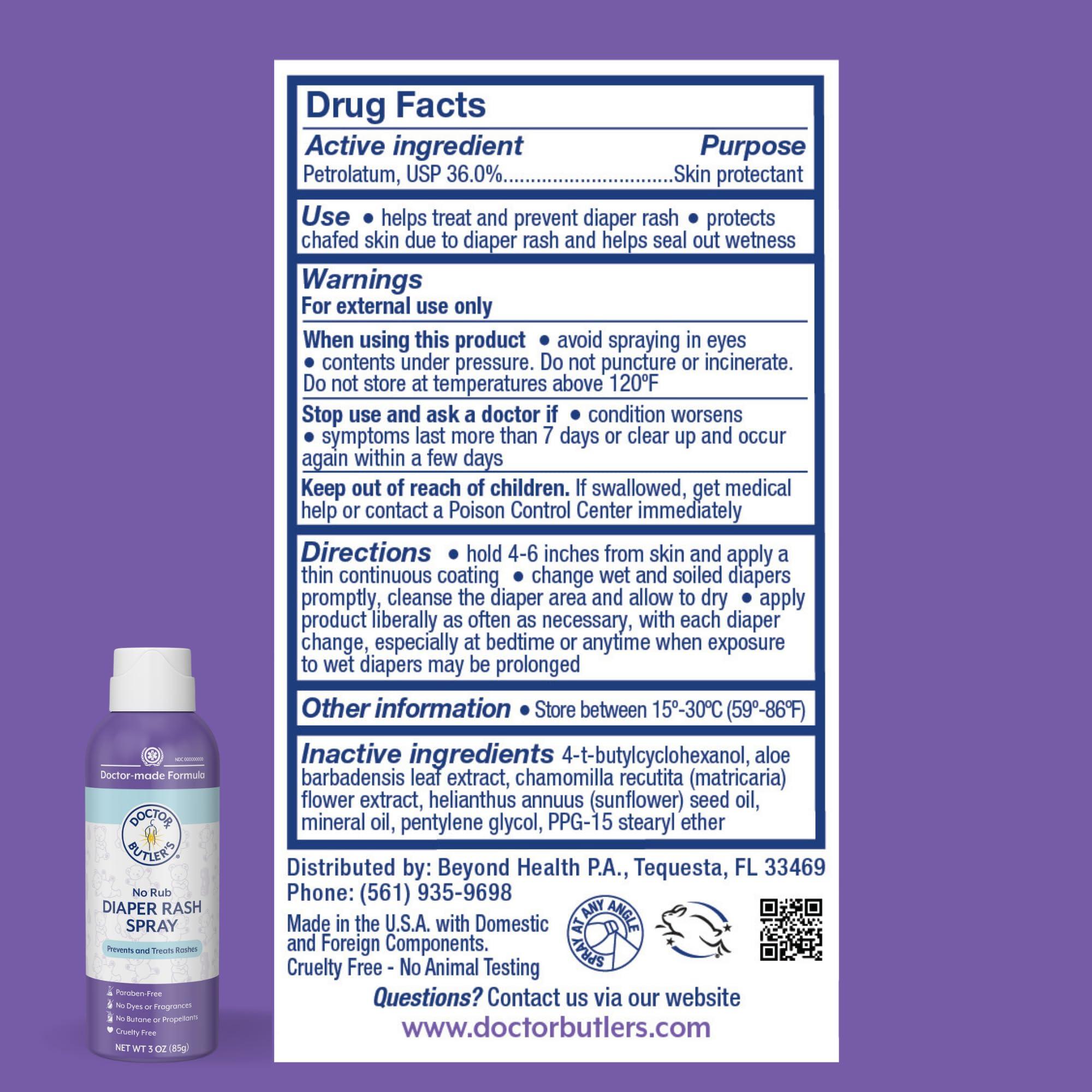 Doctor Butler\'s Doctor Butler's Baby Diaper Rash Spray No-Rub Sprayable Diaper Rash Ointment to Prevent and Treat Rashes, Skin Protectant Spray with Touch Free Application* (3oz)