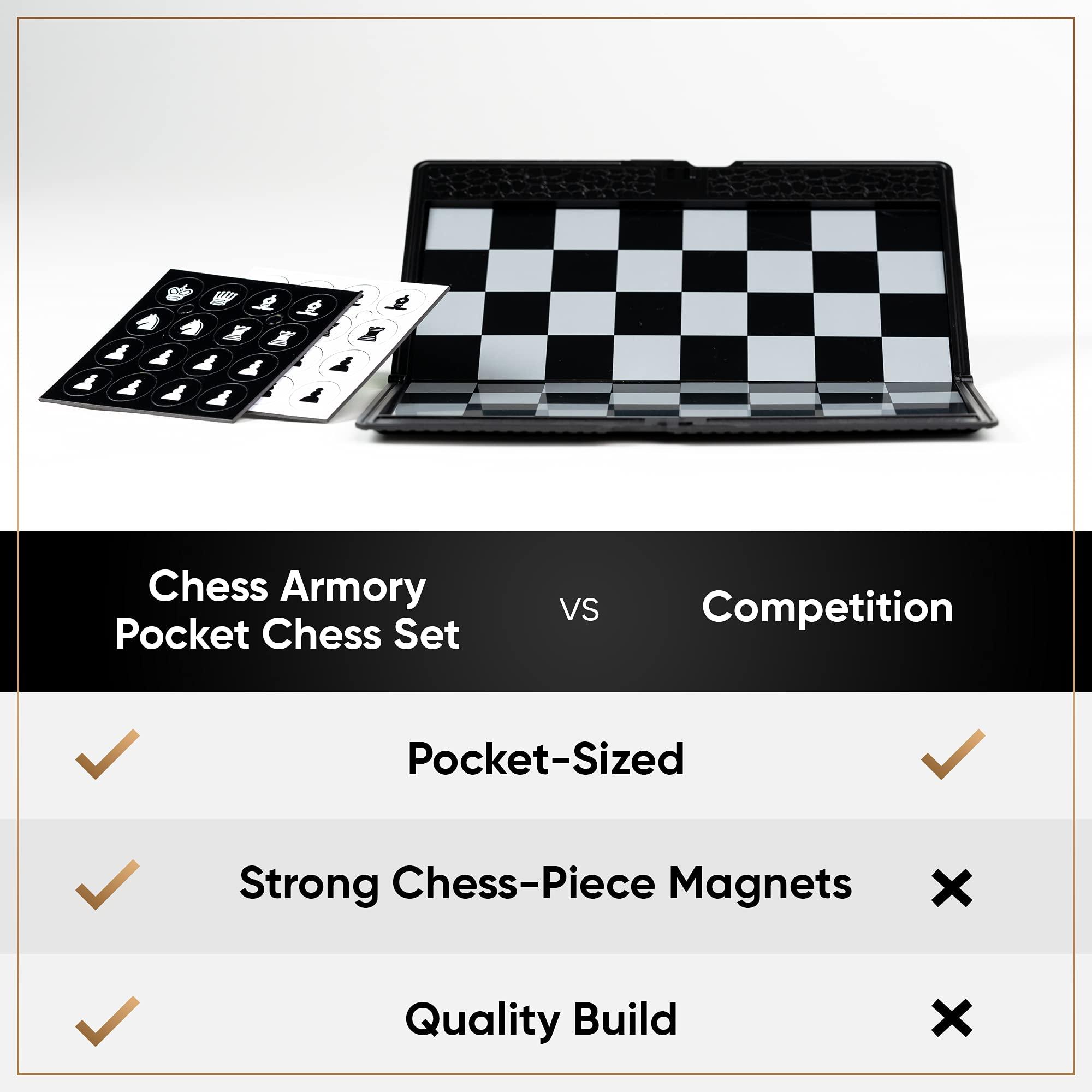 Chess Armory Chess Armory Pocket Chess Set - Portable Mini Chess Set for Adults and Youth - Mini Chess Board to Take Anywhere for an Unforgettable, Mind-Sharpening Chess Game