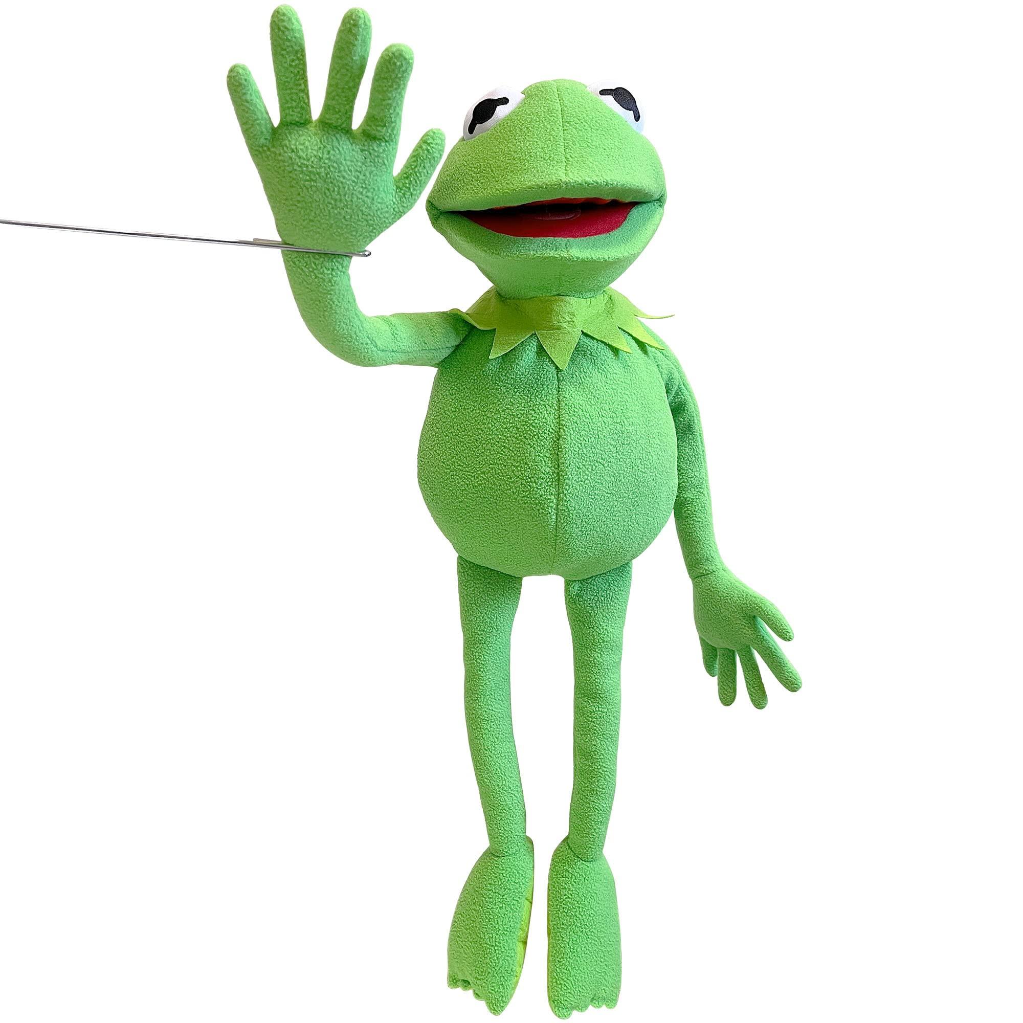 Lacroky Lacroky Kermit Frog Puppet with Puppets Control Rod & 50 Pcs Kermit The Frog Puppet Stickers, Hand Kermit Puppet Soft Stuffed Plush Toy for Boys & Girls - 24 Inches
