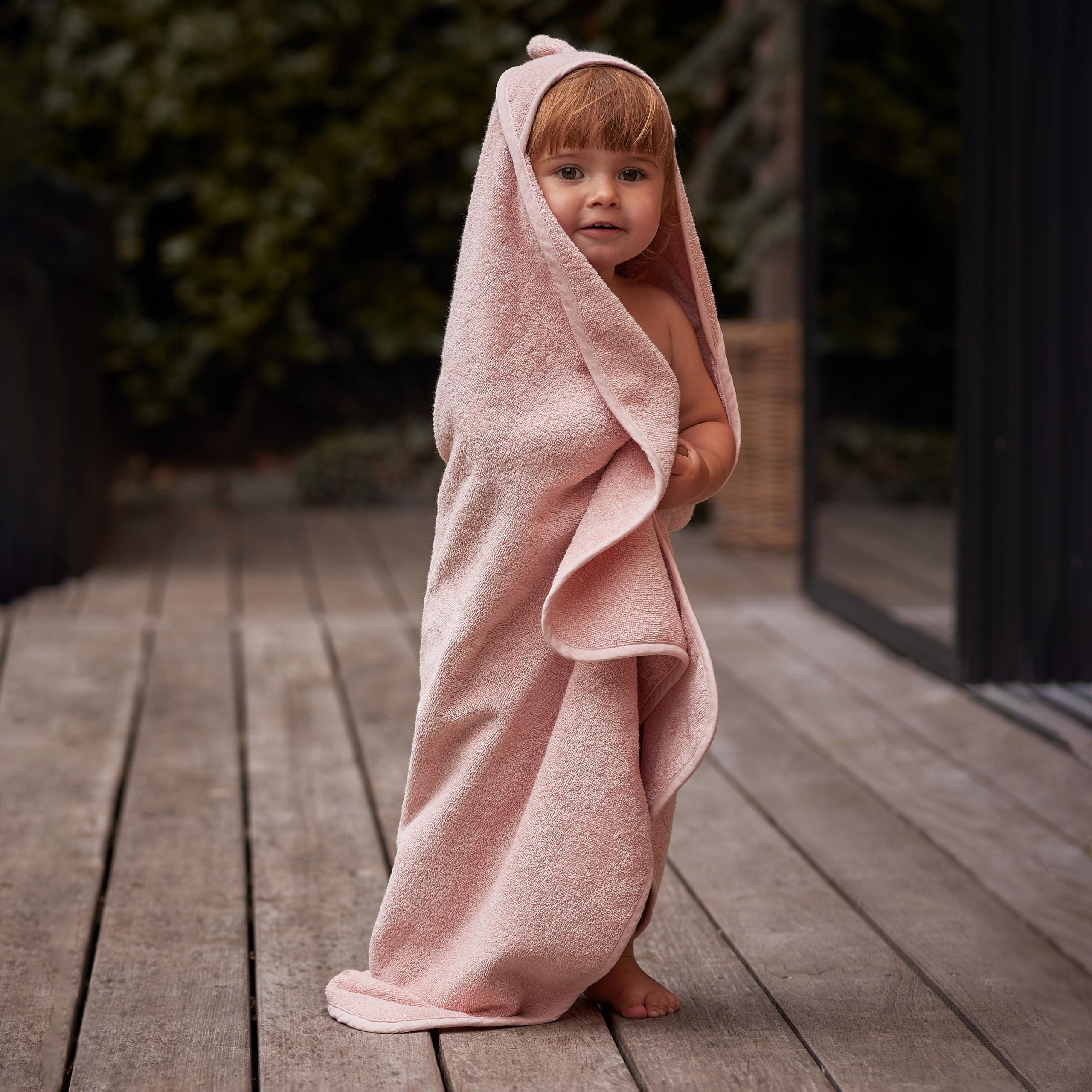 Huxie Baby Hooded Towel Organic Cotton Baby Bath Towels, 32" x 32" Super-Soft and Absorbent Baby Towels for Newborn 2-Pack (Rabbit Blush/Bear Fog)