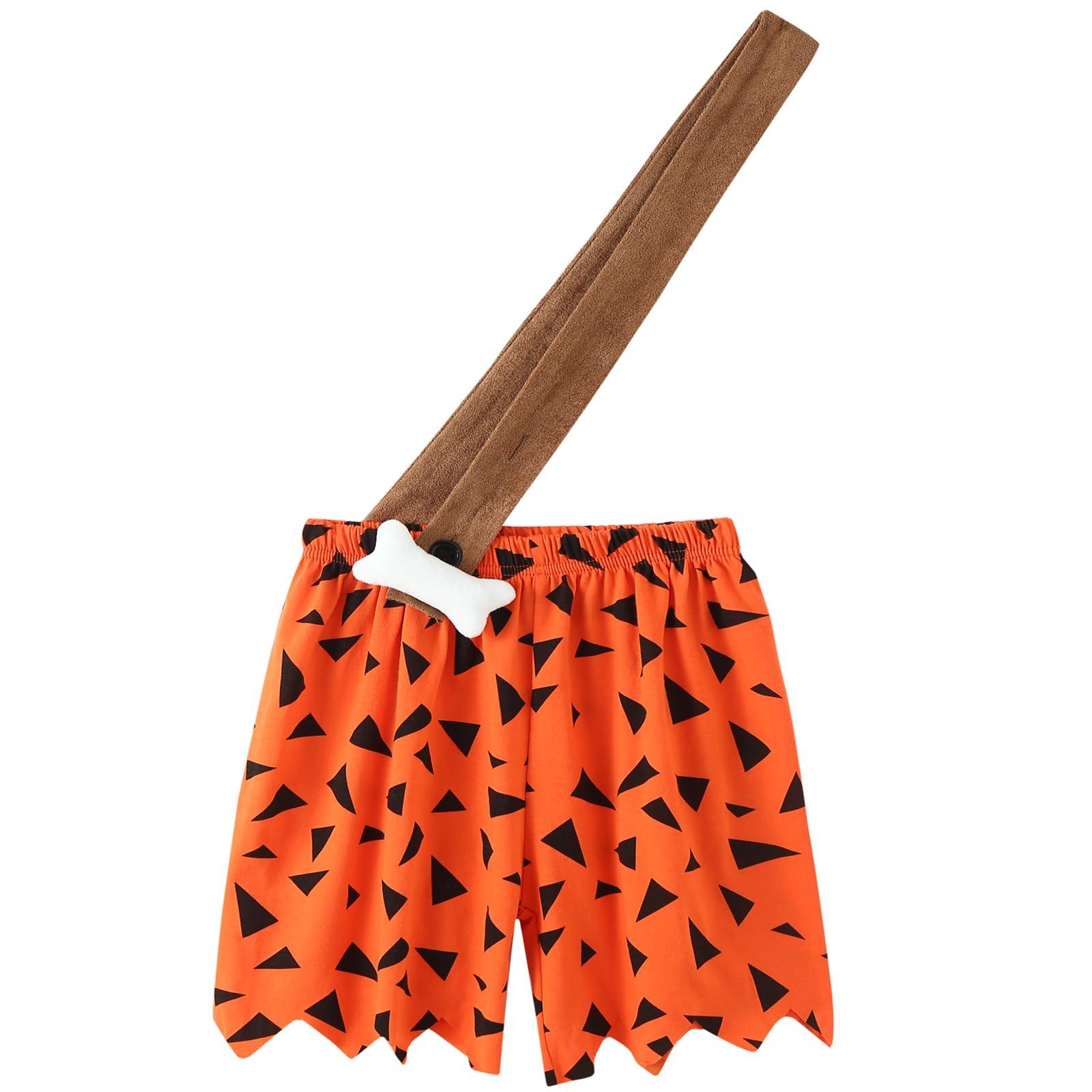 qnprt Family Halloween Costumes with Baby 2024 Flintstones Bambam Toddler Mommy and Me Newborn Boy Kids Outfit,6-12 Months Orange