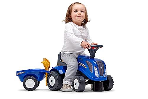 Falk Falk New Holland Tractor with Trailer, Rake and Shovel, 2 Sets of Stickers, Push Ride-On Toy for Toddlers +1 Year FA280C