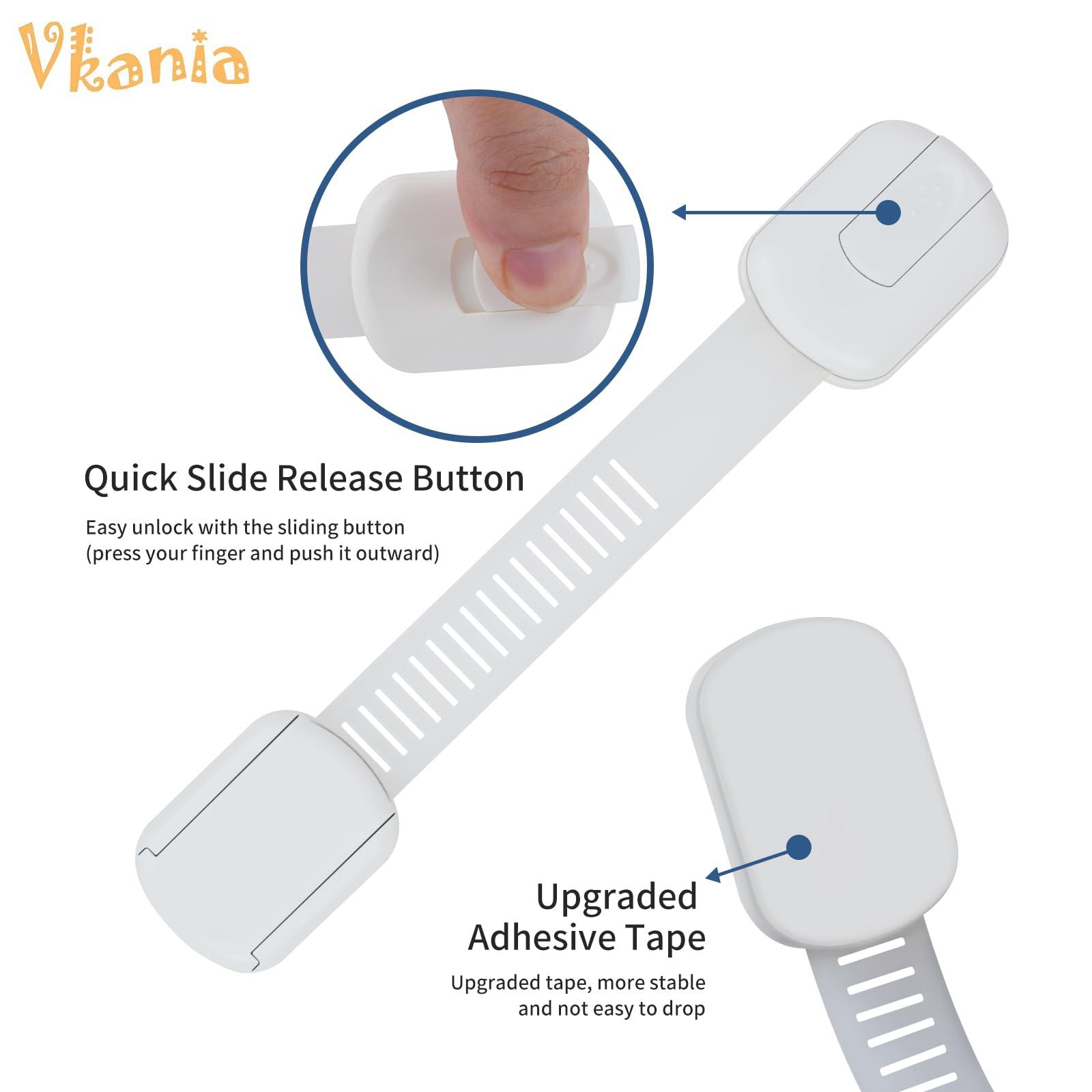 Vkania Vkania Child Proof Cabinet Locks - Cabinet Locks Baby Proofing with 3M Adhesives for Refrigerator, Oven, Cupboards, Toilet Seat - Adjustable,Easy Installation,No Drilling (8 Pack)