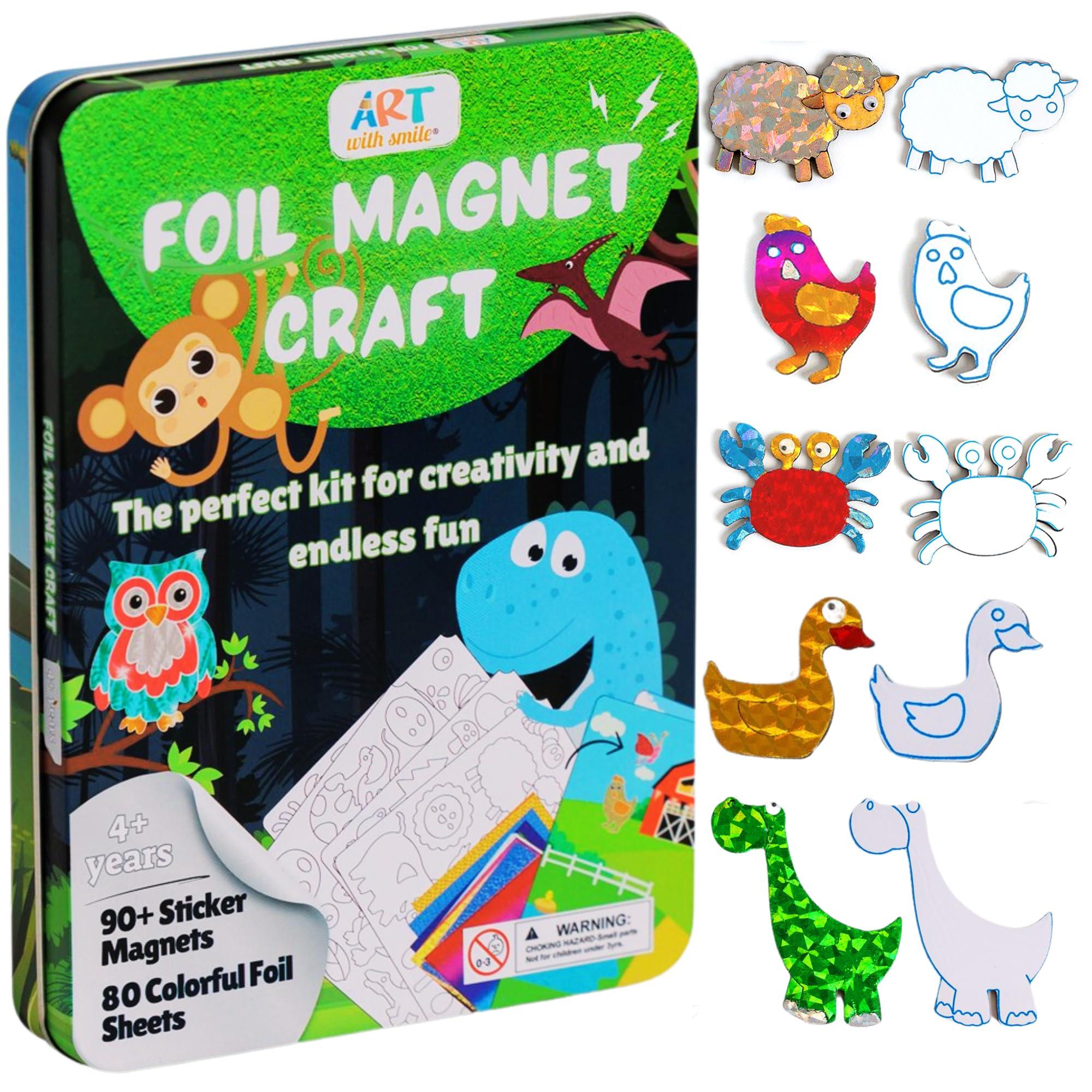 Art with smile Foil Fun Art Kit for Kids - Reusable Animal Foil Art for Girls & Boys, DIY Mess-Free Girls Craft Kit w/Magnets, Ideal Travel Toy & in Car Activities for Kids Ages 4 5 6 7 8 9 10 11 12