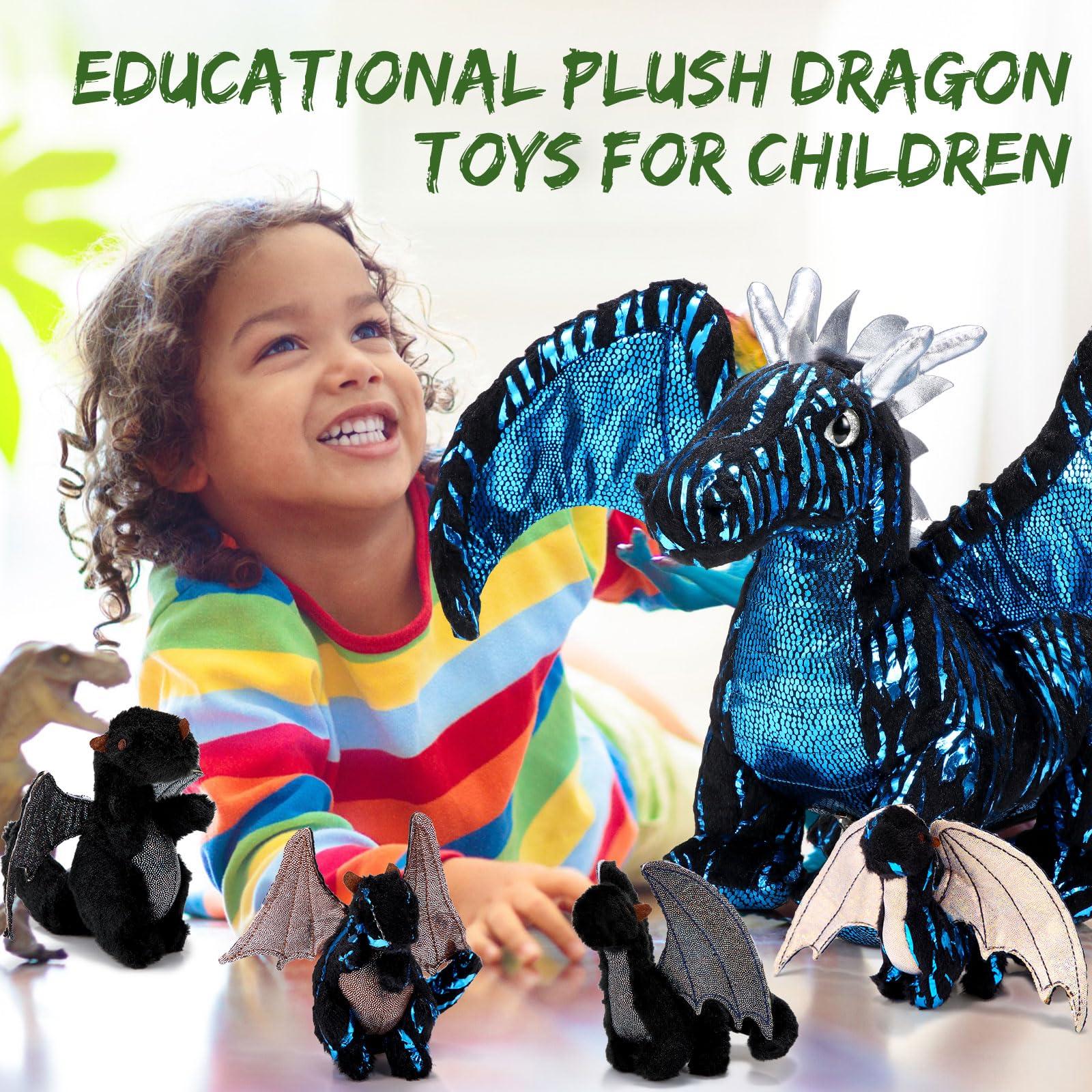 Deekin Deekin 7 Pcs Dragon Toy Set 16 Inch Large Dragon Stuffed Animal with 4 Cute Baby Plush Dragons and 2 Eggs in Mommy Dragon\'s Belly Gifts for Christmas Boys Girls Birthday(Cool Style)