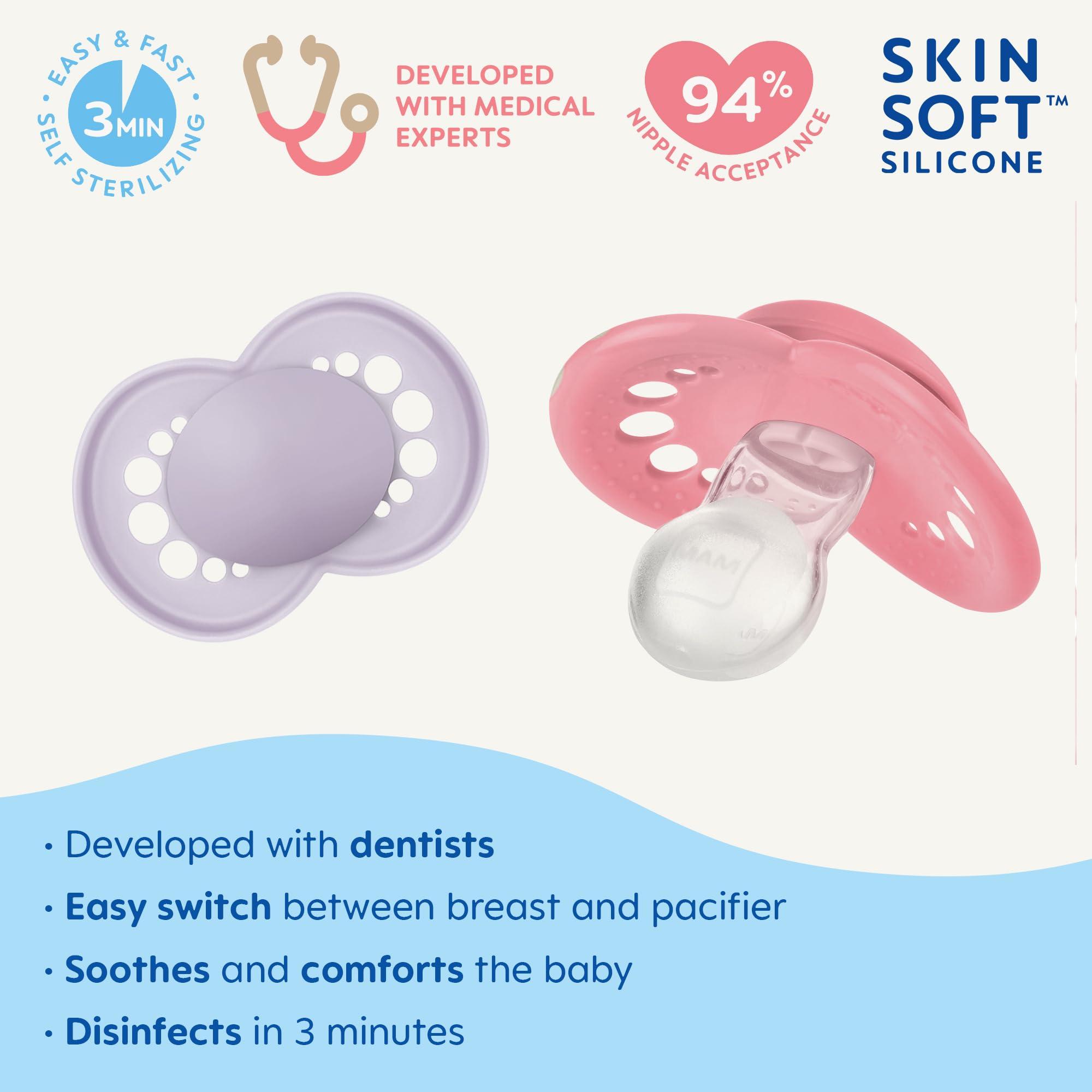MAM MAM Original Matte Baby Pacifier, Nipple Shape Helps Promote Healthy Oral Development, Sterilizer Case, Girl ,6-16 Months(Pack of 2)