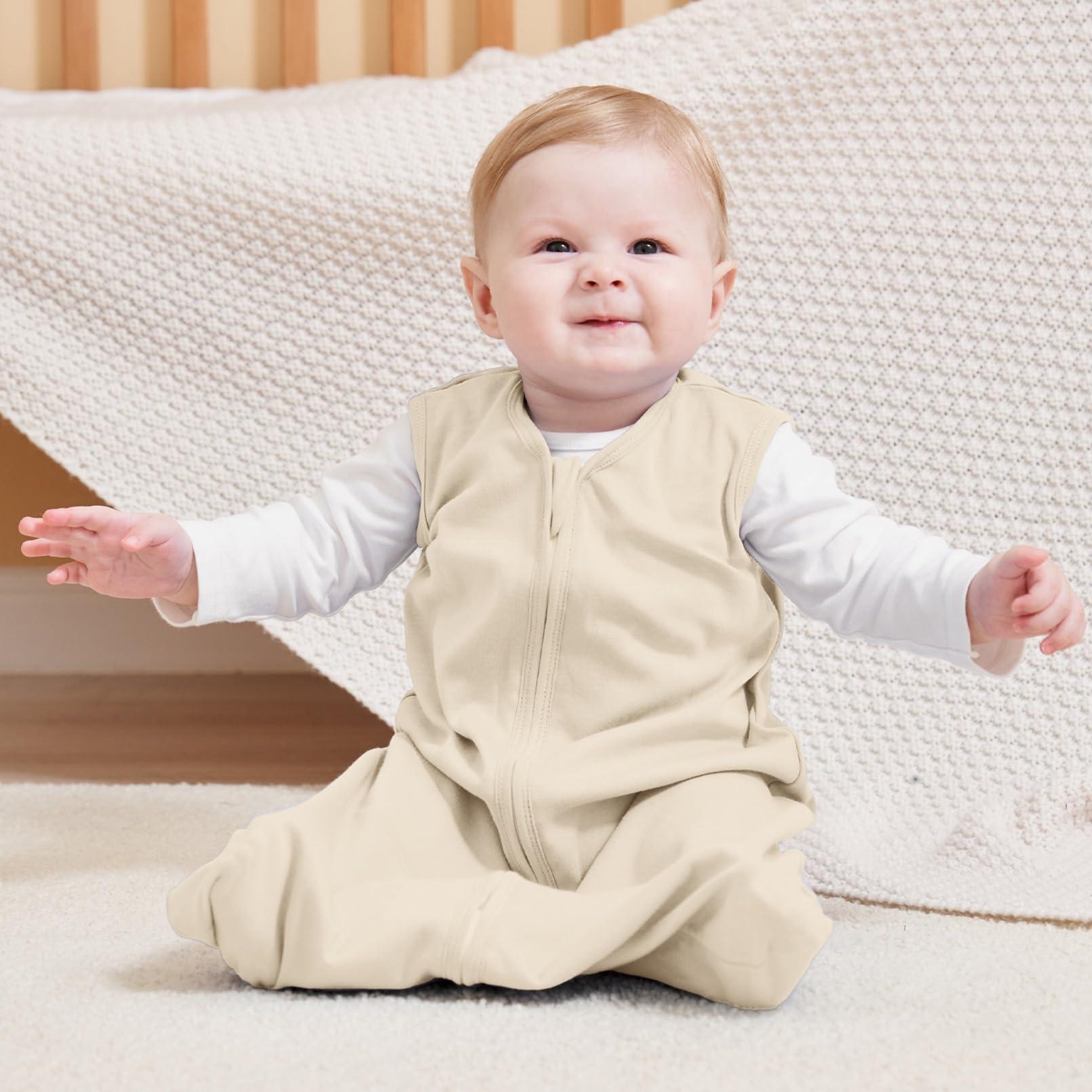 FIEMOL FIEMOL Baby Sleep Sack 12-18 Months, 100% Cotton Sleeping Sack for Newborn and Infant, 3 Pack Baby Wearable Blanket, 0.5 Tog Lightweight Double Zipper Sleep Bag Apricot