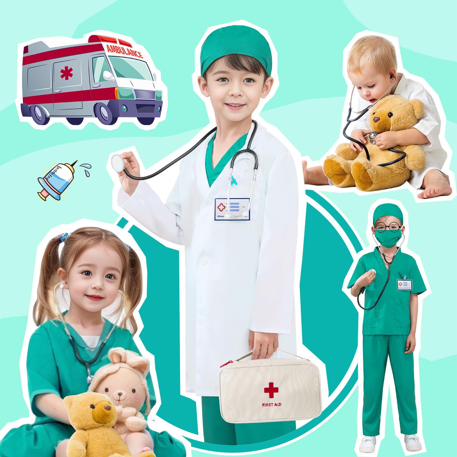 Miltrs Miltrs Doctor Costume For Kids With Real Stethoscope Kids Scrubs Halloween Costumes For Girls Boys Doctor Dress Up
