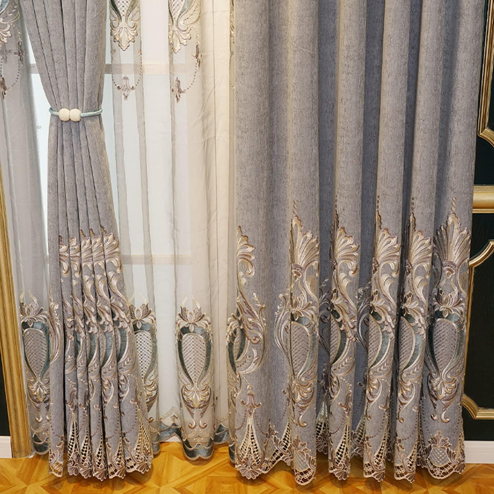 DYPASA Black Out Curtains European Style Curtains Living Dining Room Bedroom Luxury Chenille High-end Embroidery Door Window Curtain Decor Drapes for Living Room (Color : A-Curtain, Size : W250cmxH250cm 1P