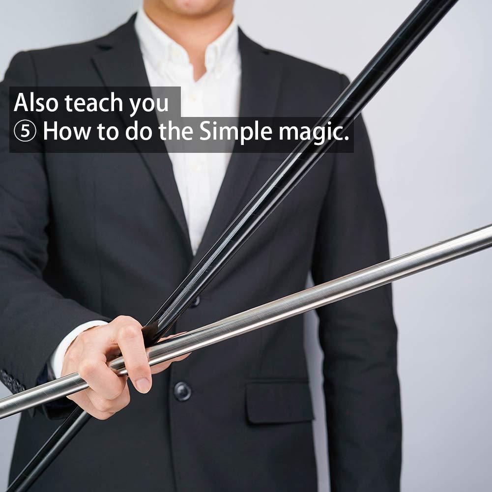 Kensally Kensally Xfunjoy 43.30"/110cm Silver Magic Appearing Cane Magic Staff with Free Gloves and Video Turorial for Professional Magician Stage Street Magic Performance