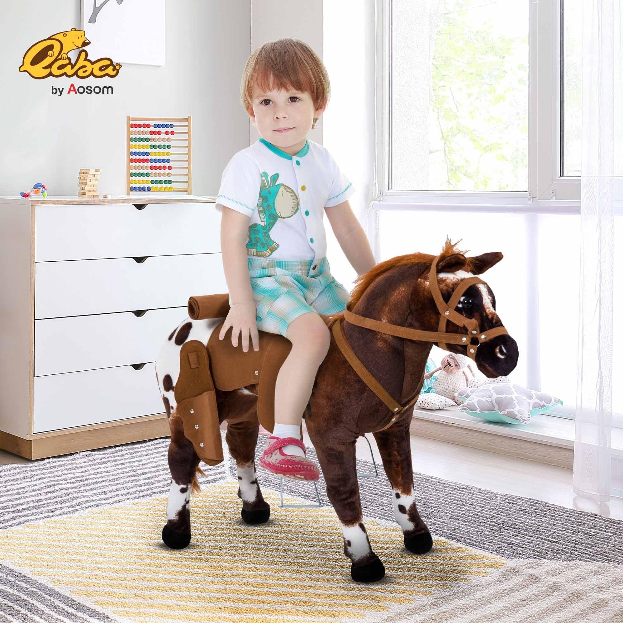 Qaba Qaba Sound-Making Ride On Horse for Toddlers 3-5, with Neighing and Galloping Sound, Stuffed Animal Horse Toy for Kids with Padding, Soft Feel, Brown