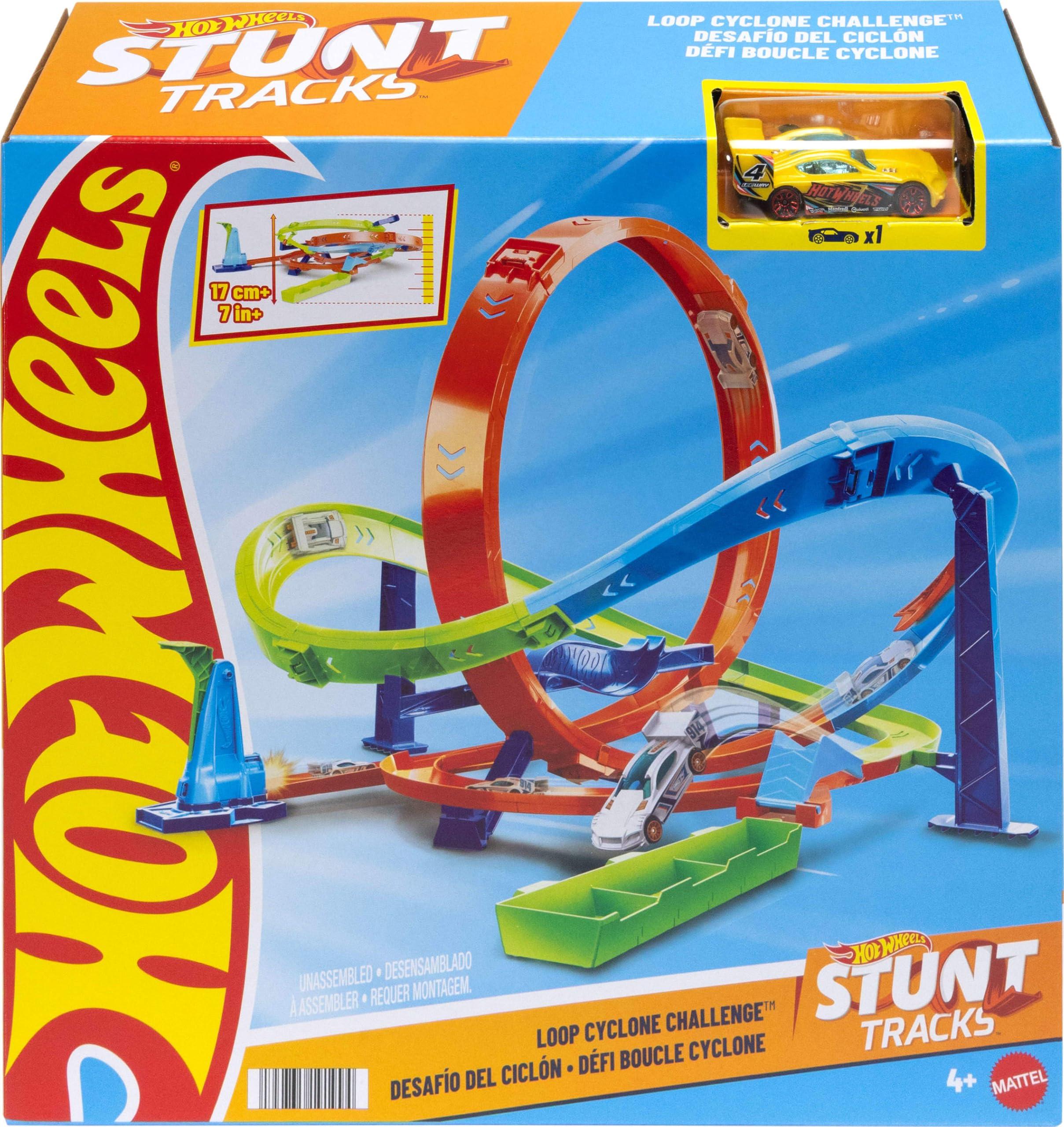 Hot Wheels Hot Wheels Toy Car Track Set, Action Loop Cyclone Challenge, 18-in Tall, 2 Ways to Play & Easy Storage, with 1:64 Scale Toy Vehicle
