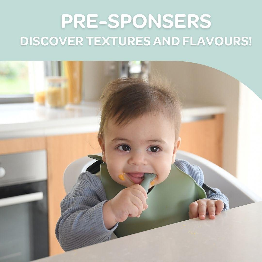 Baba BEABA Set of 2 Silicone Pre-Spoons, For Babies 4-8 Months, Ultra-Soft Silicone Spoons to Help with Self Feeding, Designed with Specialist, Baby Utensils, Sage/Grey