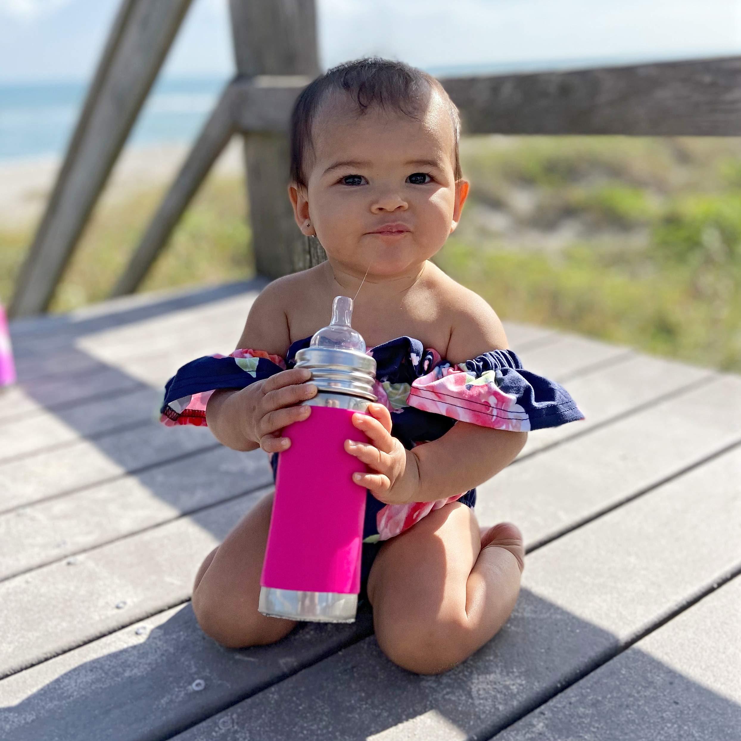 Pura Pura Kiki 9oz/275ml Stainless Steel Infant Bottle w/Sleeve, Anti-Colic, 100% Plastic-Free, MadeSafe Certified, Medical-Grade Silicone, Medium-Flow Nipple, for Babies 3 Months & Up (Rose)