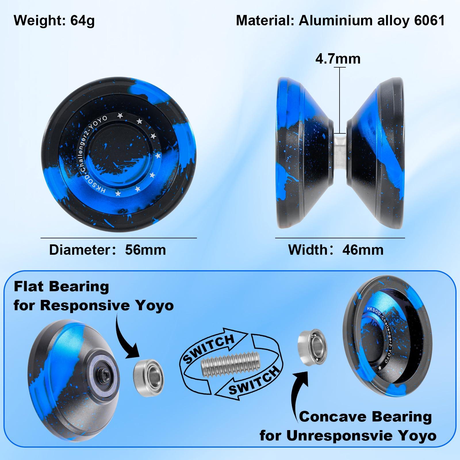 hksod hksod Yoyo Metal Trick Yoyo Professional Responsive Yoyos for Kids 8-12 Beginners,Unresponsive Yo-yo for Adults with Yo Yo Bearing Accessories - Black Blue