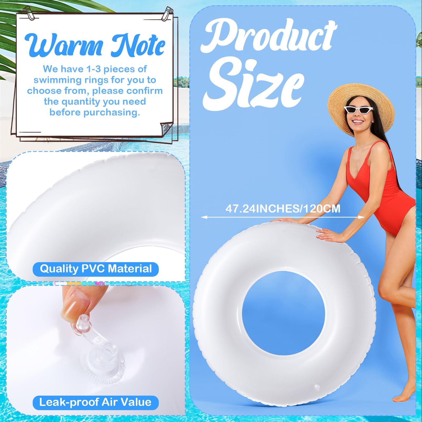Gemscream Gemscream 3 Pcs Jumbo Inflatable Pool Float 47.24 Inches Swimming Ring Pool Floats White Inflatable Pool Float Tube for Adult Summer Vacation Beach River Bachelorette Wedding Party Supplies
