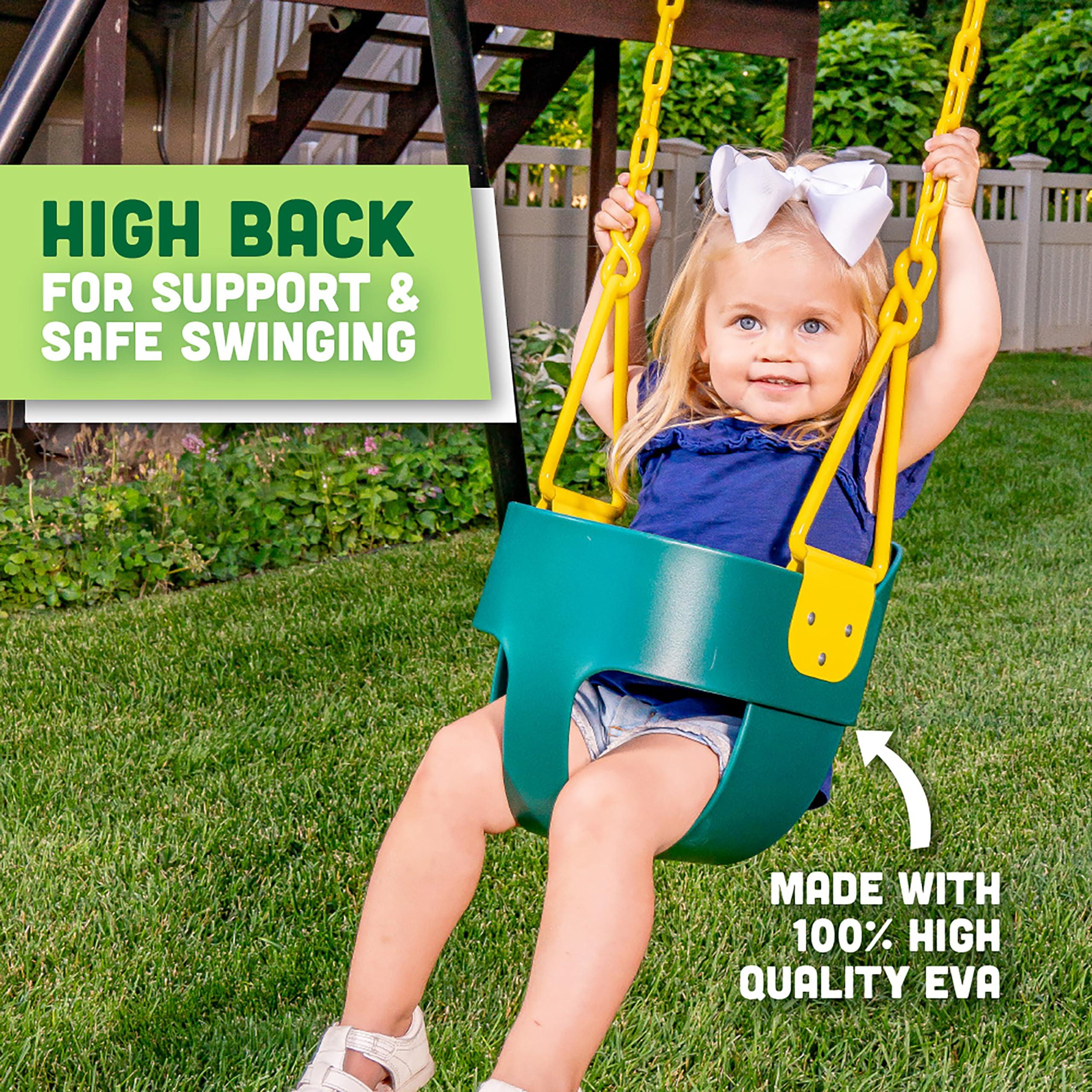 Squirrel Products Deluxe High Back Full Bucket Toddler Swing with Exclusive Chain & Triangle Dip Pinch Protection - Green - Squirrel Products