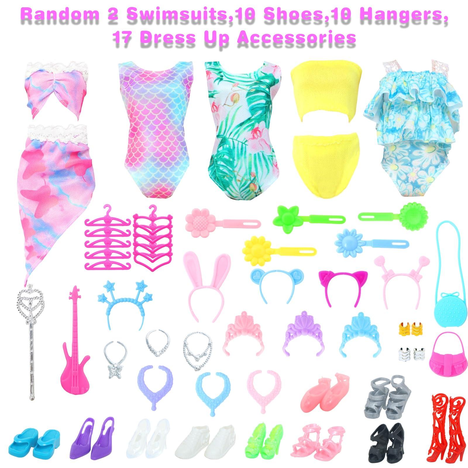BJDBUS BJDBUS 50 Pcs Doll Clothes and Accessories, 2 Wedding Gowns 4 Fashion Dresses 2 Tops 2 Pants Outfits 2 Swimsuits Bikini 10 Shoes 10 Hangers 17 Doll Stuffers Accessories for 11.5 inch Girl Doll
