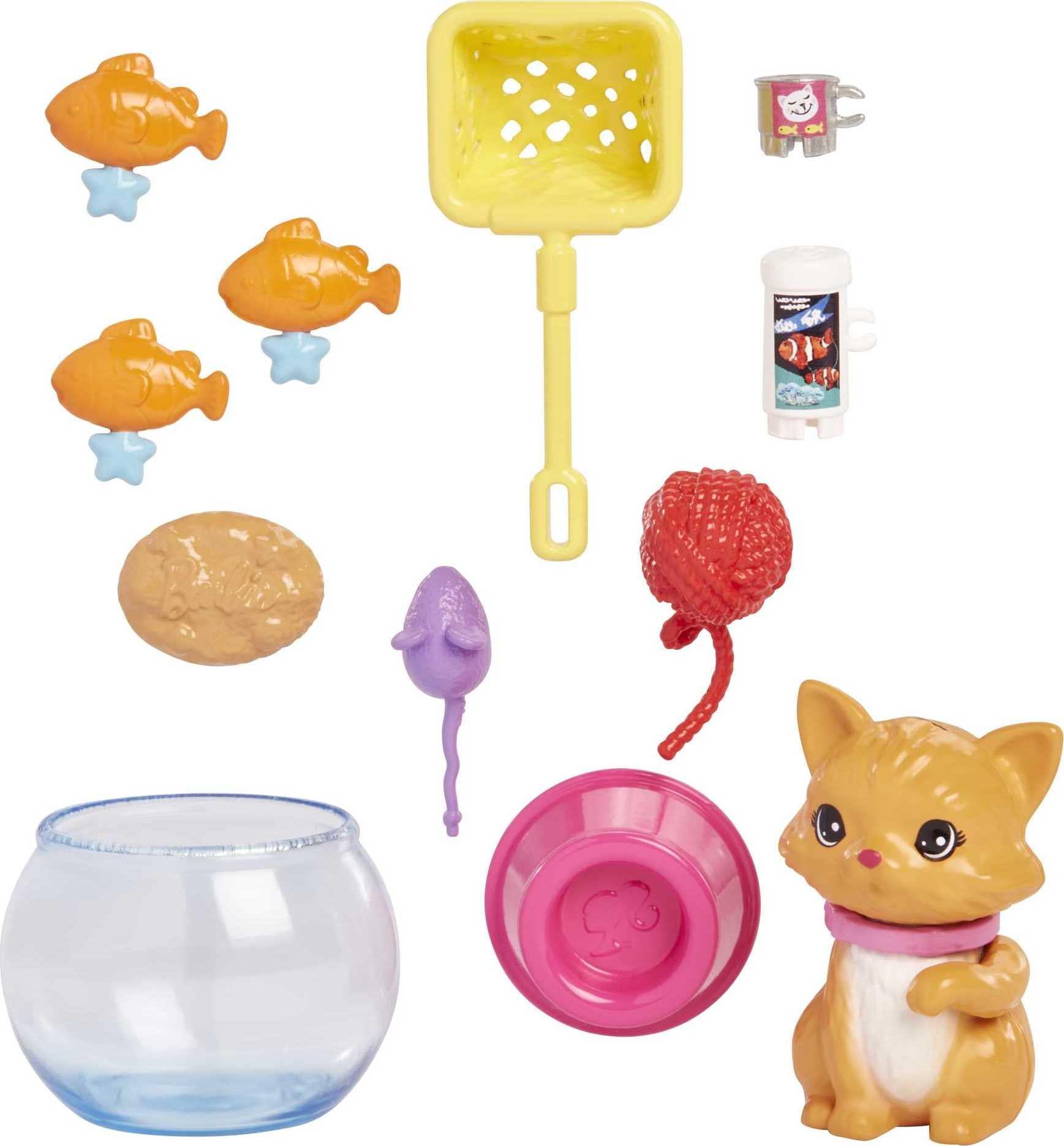 Barbie Barbie Pets and Accessories, Interactive Kitty Playset with Moving Paw and Head, 11 Animal Themed Pieces
