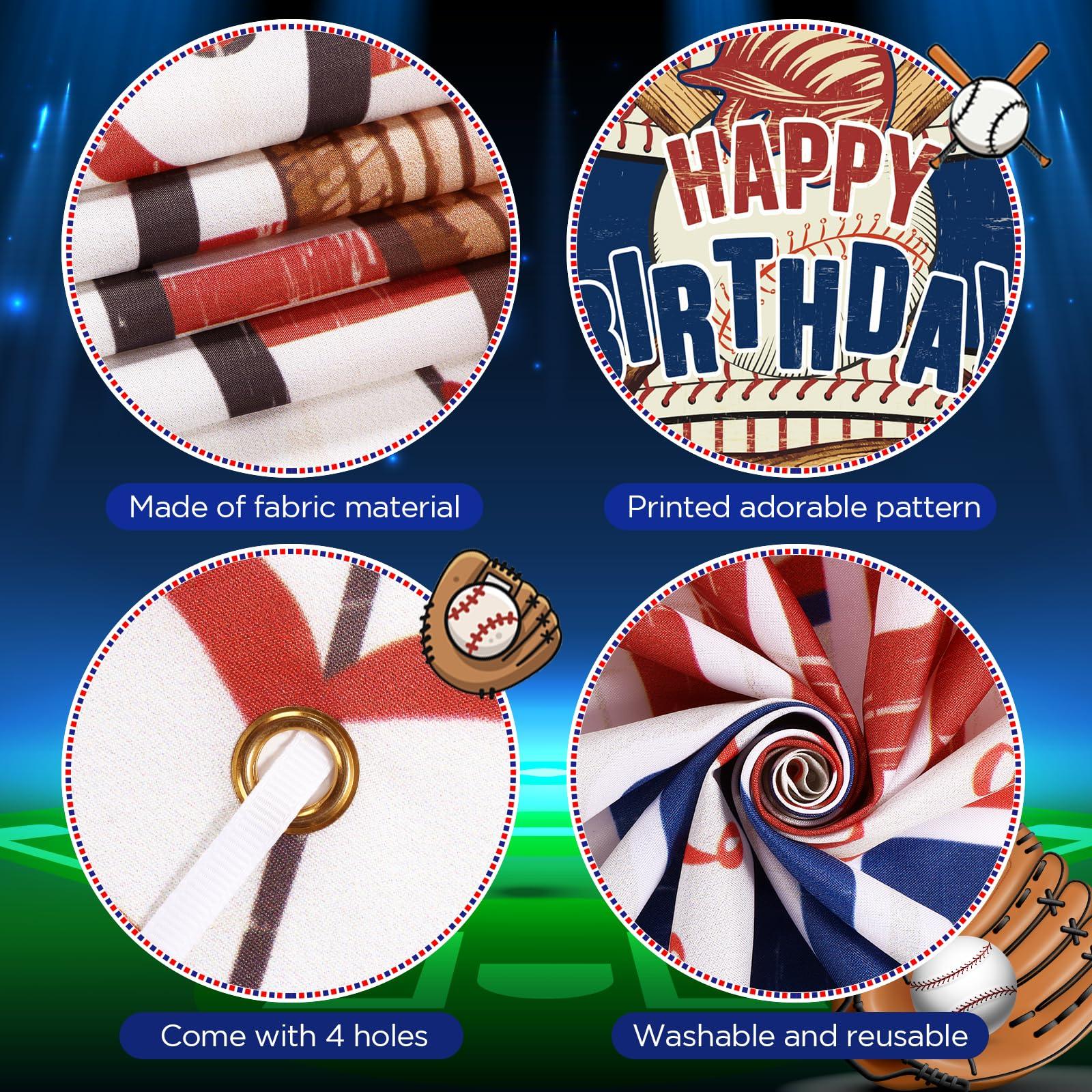 RUMIA Vintage Baseball Party Decorations - Happy Birthday Banner for Boys, Kids, Teens - Large Retro Sport Themed Party Supplies for Birthday, Anniversary Decor