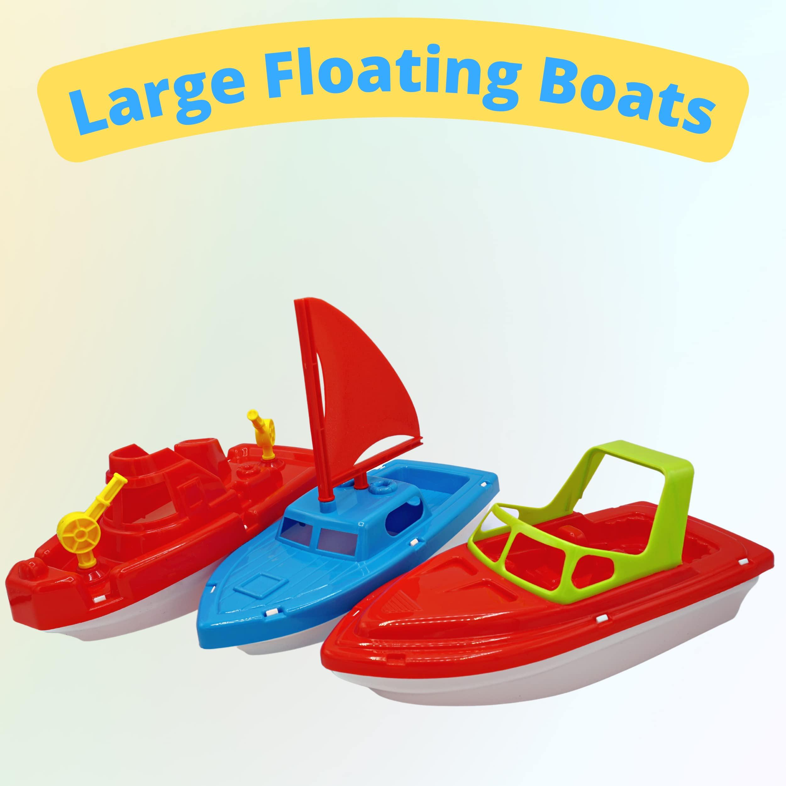 4E\'s Novelty Toy Boat Bath Toys for Kids & Toddlers 3 Pack - Large 10\" Floating Toy Boats for Bathtub, Kids Pool Toys, Beach Toys Outdoor Water Play by 4E\'s Novelty