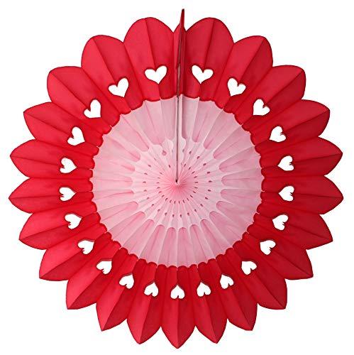 Devra Party Set of 3 Large 27 Inch Heart Fanburst Fan Decorations for Valentine's Day Backdrop (Red, Red Pink, Red White Pink)