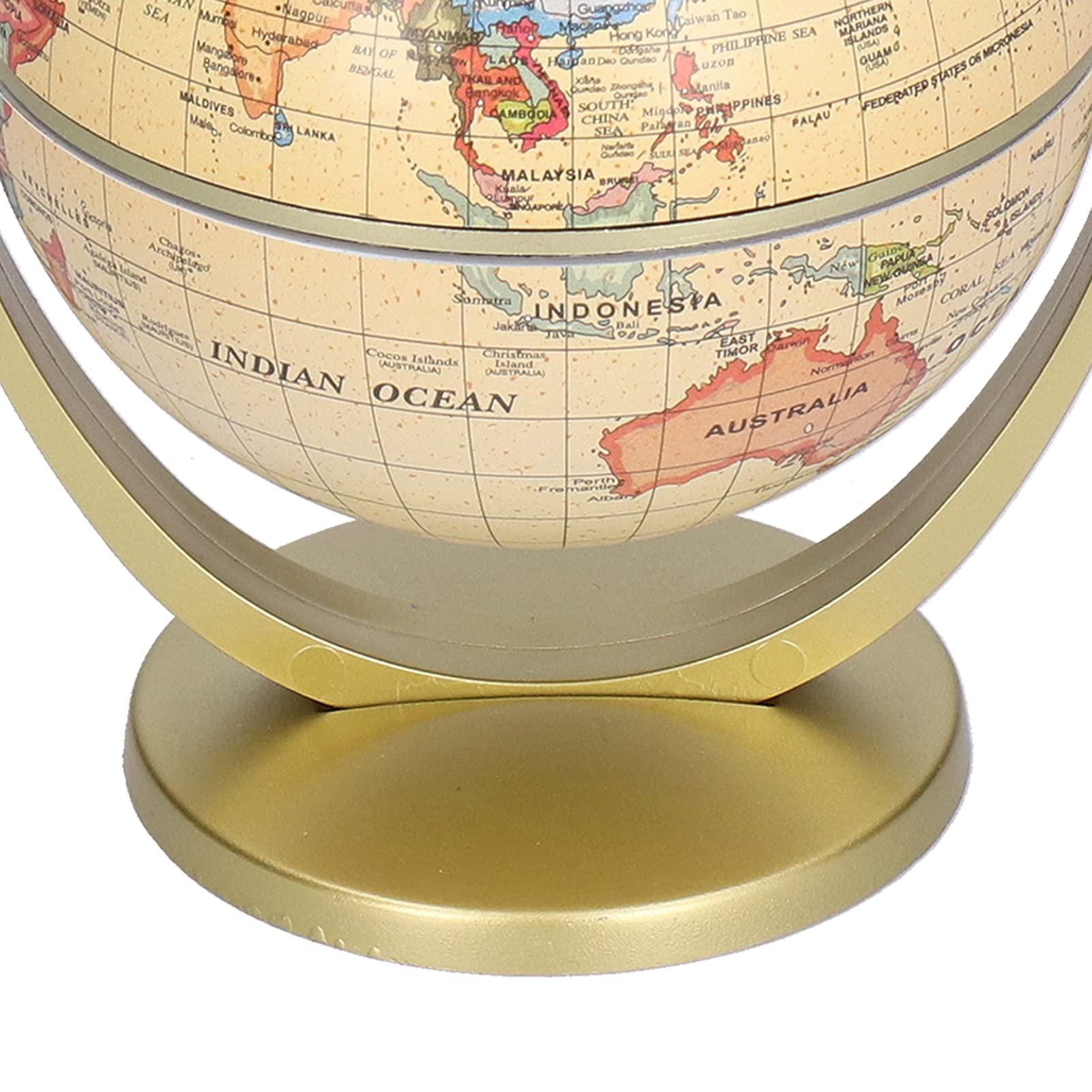 Serlium World Globe, Mini World Map Globe English Edition Desktop Rotating Earth with High Quality Plastic Materials for Geography Teaching for Kids Home Office Desktop Decoration