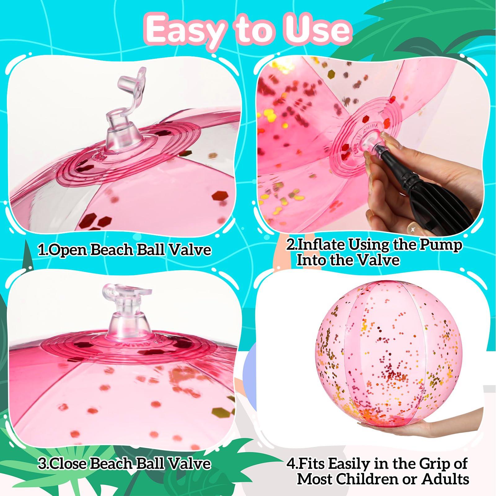 Chitidr Chitidr 12 Pcs 16 Inch Inflatable Beach Ball Glitter Bulk Clear Confetti Pool Swimming Bubble Ball Outdoor Summer Pool Party Decor for Adults Swimming Hawaiian Tropical Theme(Pink)