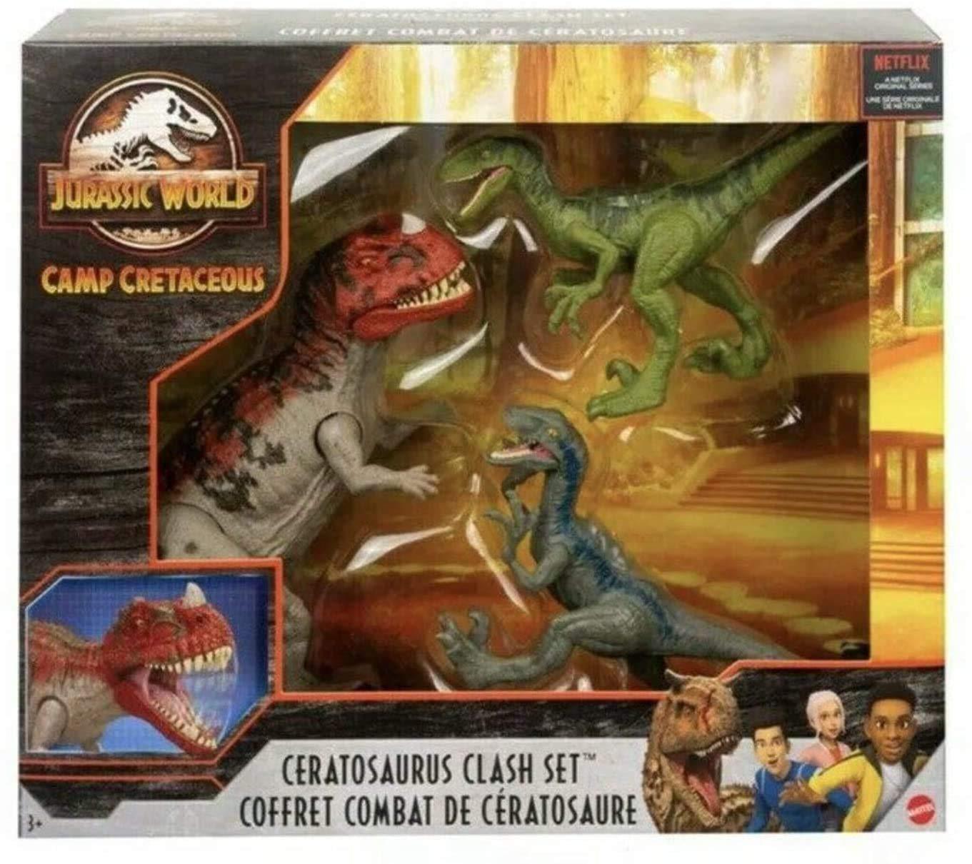 Jurassic World Jurassic World Camp Cretaceous Isla Nublar Ceratosaurus Clash Set with Ceratosaurus and 2 Velociraptors