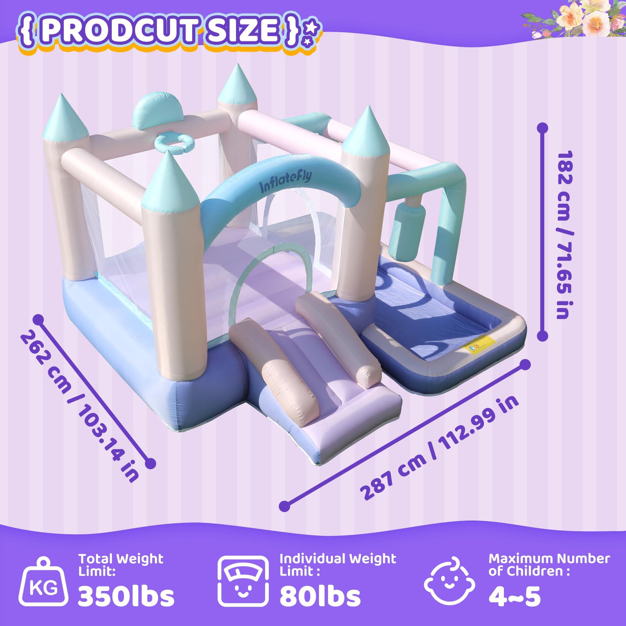 INFLATEFLY INFLATEFLY Bounce House Inflatable Slide Kids Bouncy Castle with Ball Pit,Dreamy Jumper with Air Blower for Wet and Dry