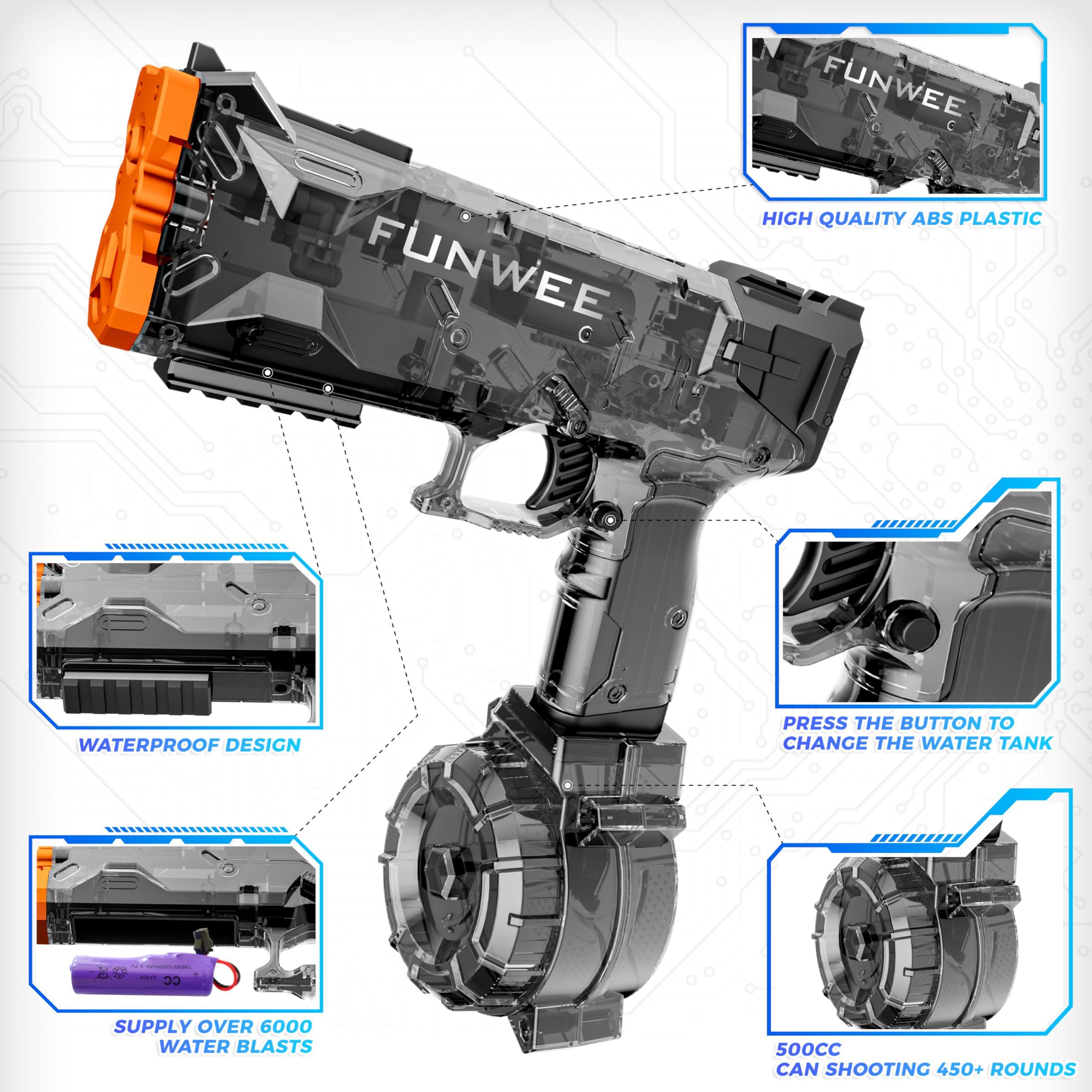 Funwee Funwee 3 Electric Water Guns for Adult Kid, Strongest Full Auto Water Pistol High Capacity 500+ Water Blaster, 26-30 FT Range Powerful Classic Water Squirt, Summer Outdoor Swimming Pool Water Toy