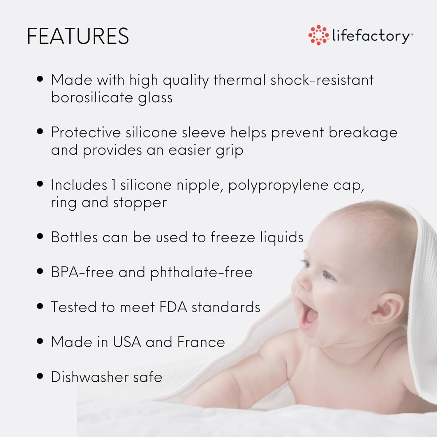 Lifefactory Lifefactory Glass Baby Bottles with Silicone Protection - 2-PACK, 4 Ounce Bottles, Pink & Sky Blue