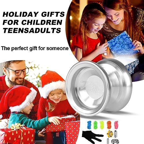 JOLESHARE JOLESHARE Professional Unresponsive Yoyo for Pros and Responsive Yoyos for Kids Beginners, Package Includes Replaceable Responsive Bearings, yo-yo Gloves, and 5 yo-yo Cords(Silver)