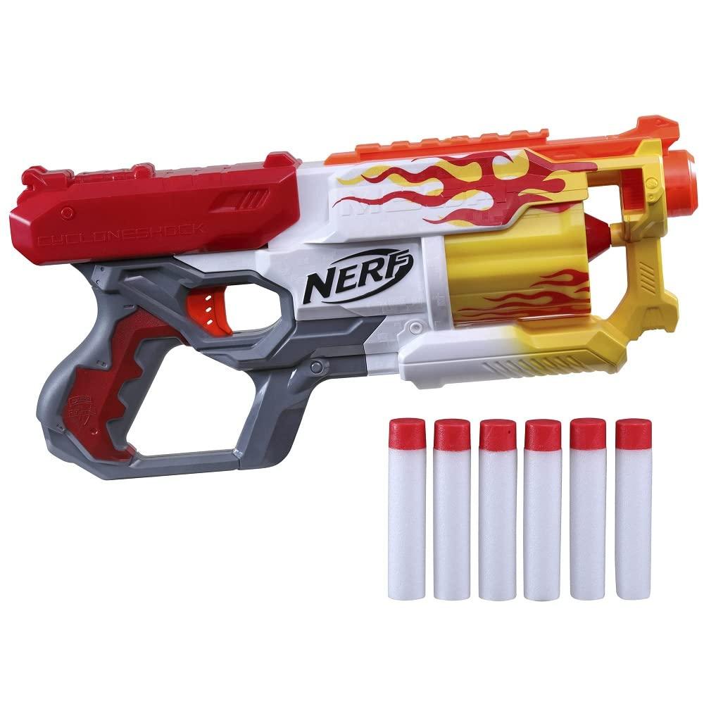 NERF NERF Mega CycloneShock Toy Blaster, Hotrod Color Style, 6-Dart Drum, 6 AccuStrike Mega Darts, Easy Priming (Amazon Exclusive)