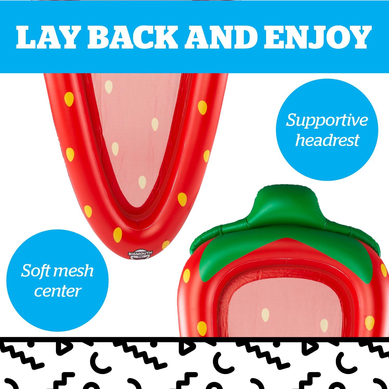 BigMouth BigMouth Inc. Large Funny Inflatable Raft, Guarded Sides & Headrest, 6 ft Long Heavy Duty Pool Float - Strawberry