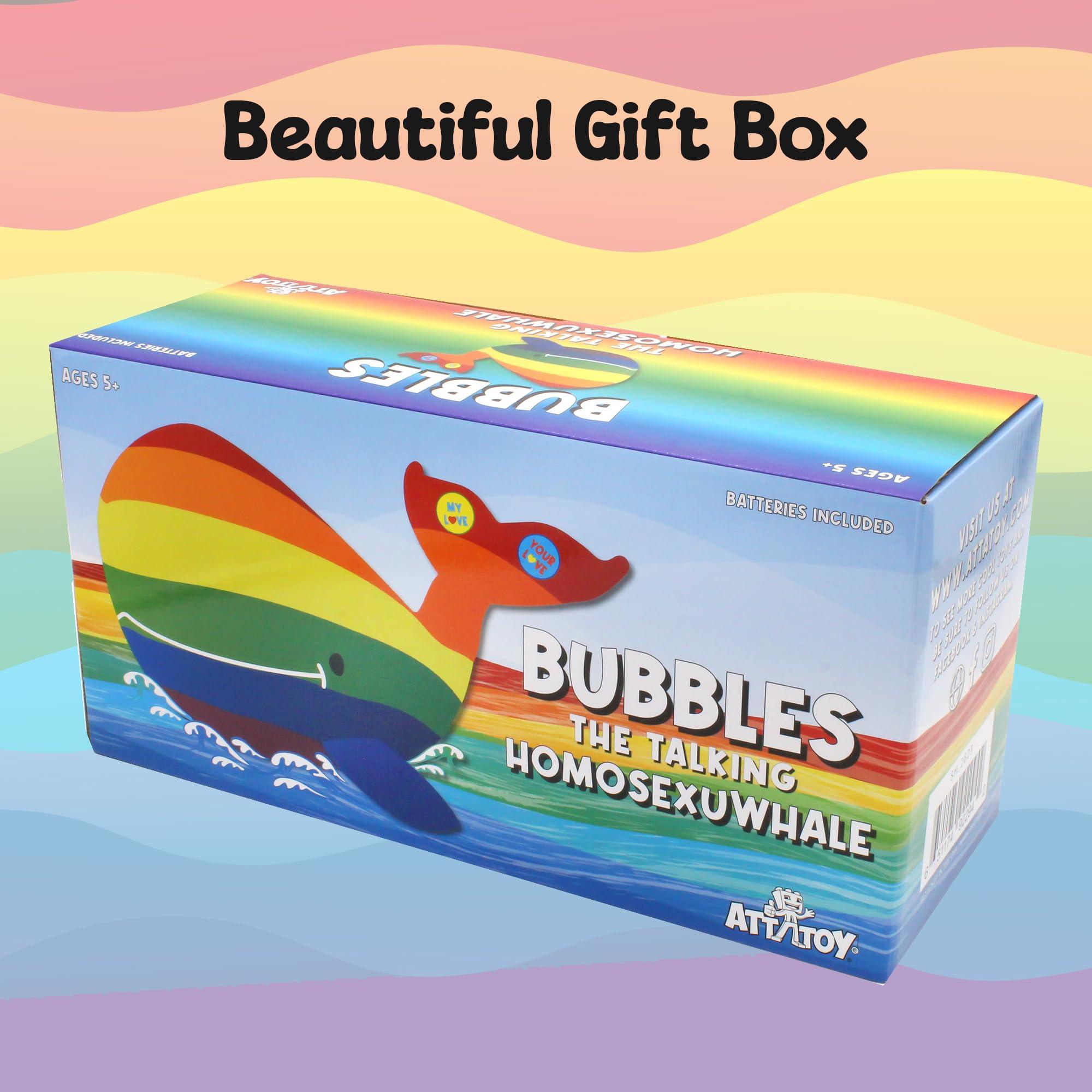 Attatoy Attatoy Bubbles The Homosexuwhale Talking Plush; Stuffed Whale Interactive Gay Pride Toy