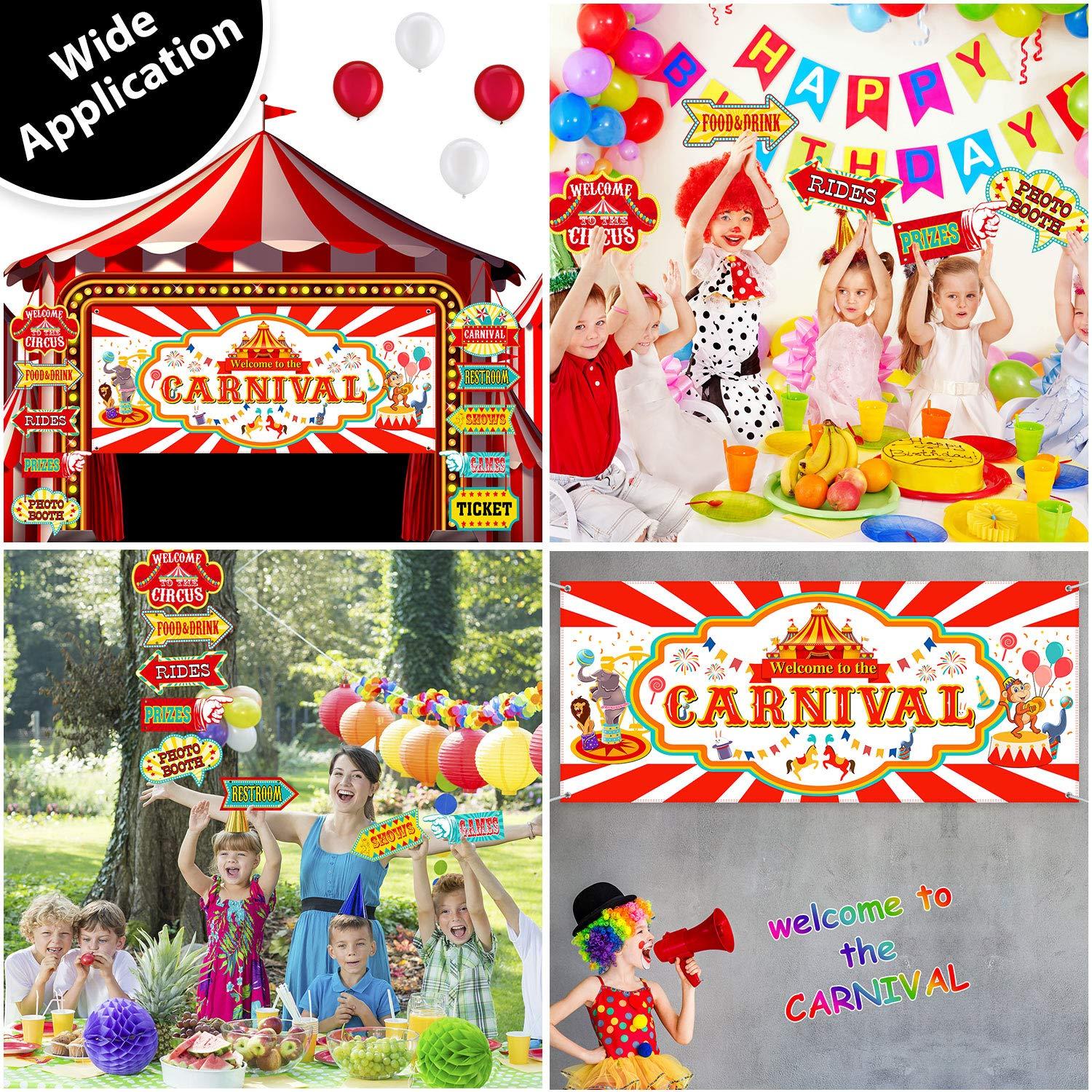 Blulu 46 Pieces Circus Carnival Party Decoration Set Circus Theme Carnival Banner Carnival Cutouts and Circus Color Balloons Circus Carnival Party Suppliers and Favors