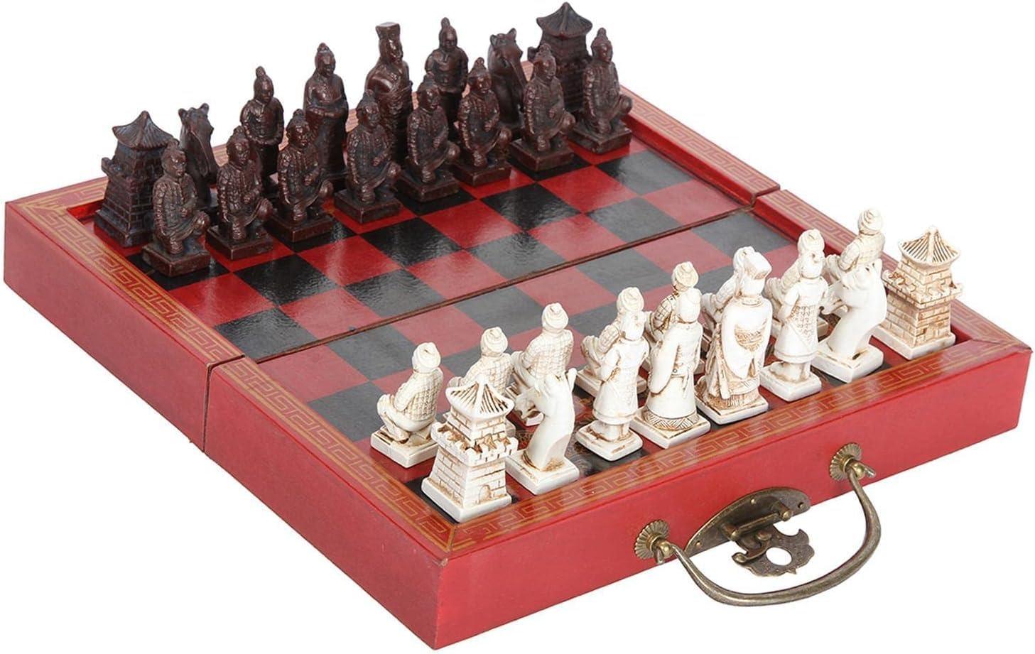 GeRRiT International Chess Large Chess Sets for Adults Folding Wooden Set Portable Travel Board Game with Wooden Chess and Storage Drawers Chess Gifts