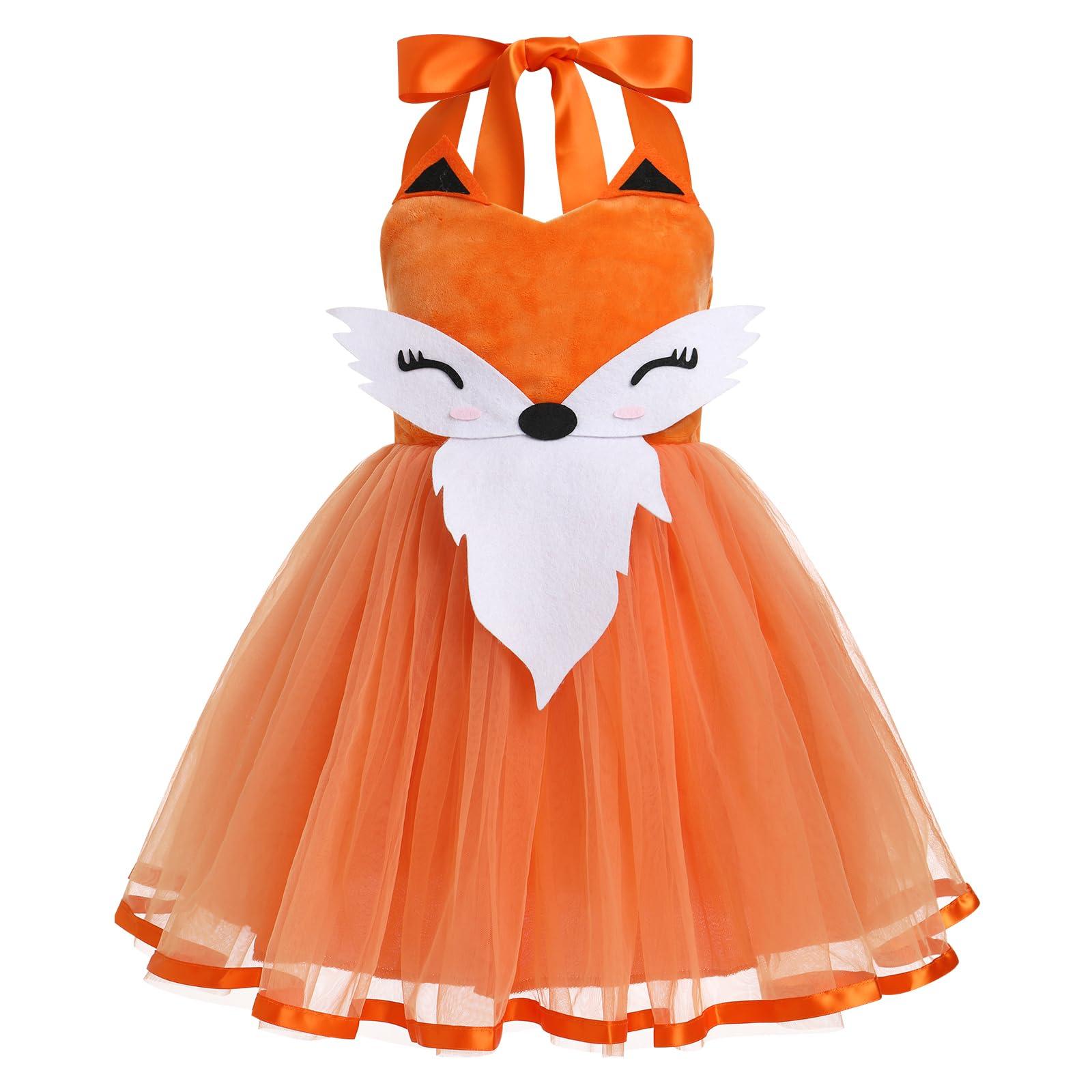 ODOLDI ODOLDI Fox Costume for Girls Fox Tutu Dress with Fox Ears Fox Tail Costume Set Kids Fox Halloween Costume Toddler Baby Girls Animal Dress Up Costumes Orange+White Fox 3-4 Years