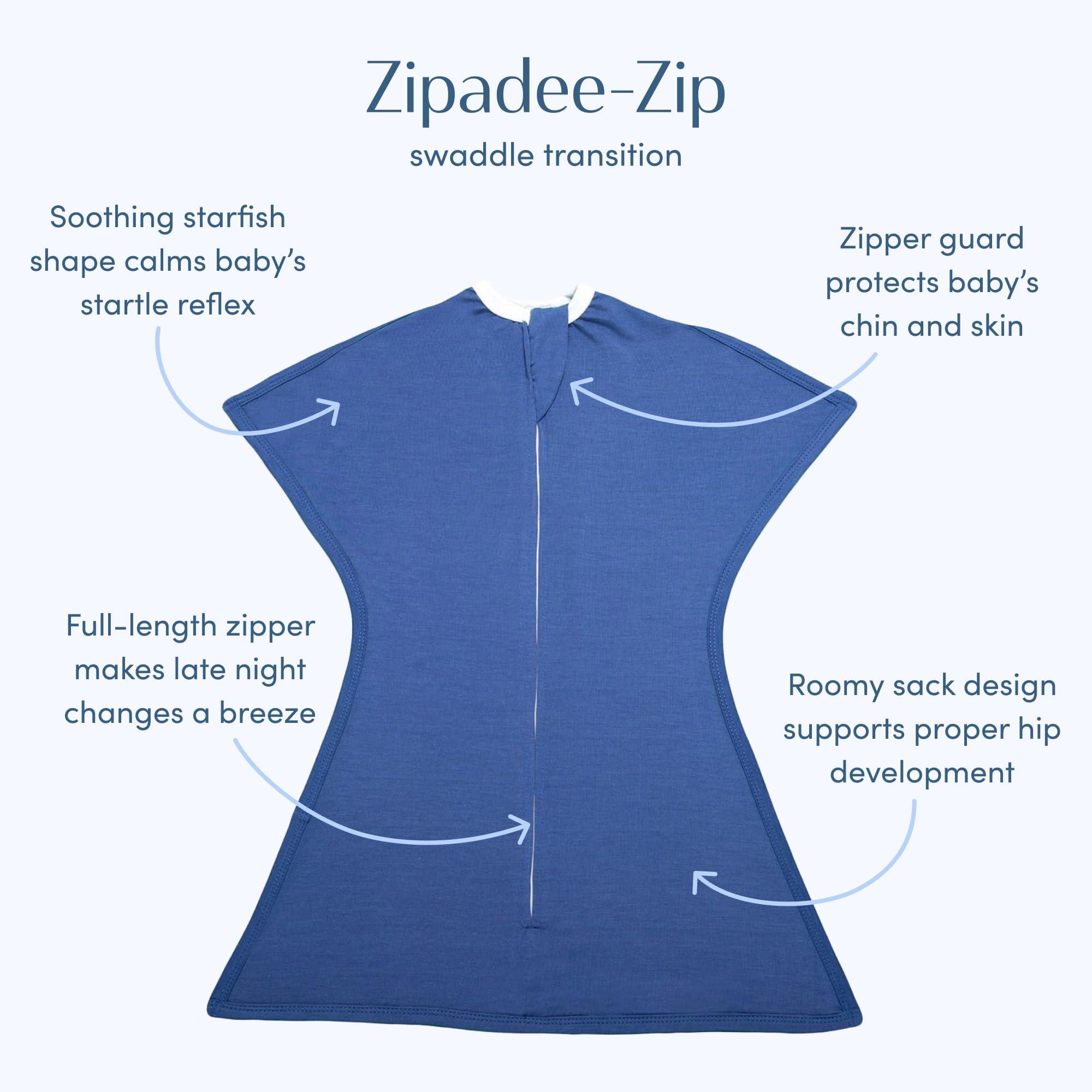 SleepingBaby SleepingBaby Zipadee-Zip Transitional Swaddle Sack, 6-12 Month - Roomy Zipper Swaddle for Easy Diaper Changes and Proper Hip Development - Baby Swaddle Sack, Medium - Classic Navy