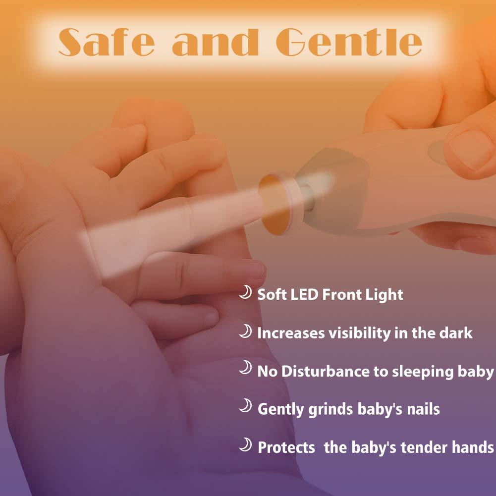 Consevisen Baby Nail Trimmer Electric Nail File Baby Nail Clippers, 20 in 1 Safe Nail Filer Grinder Kit for Newborn Infant Toddler Kids or Adults Toes Fingernails Care Trim Polish, Led Light and Grinding Heads