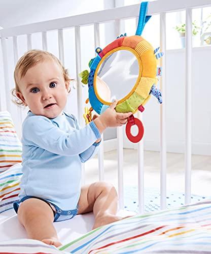 HABA Rainbow Discovery Mirror - Hang from Crib or Use as a Pillow with Entertaining Elements for Baby to Explore image-2