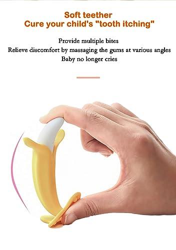 Dupad story Banana Teether, Self-Soothing Pain Relief Soft Silicone Train Teething Toy, Baby Teether for Babies,Toddlers, Infants, BPA Free, Soothes Babies Sore Gums