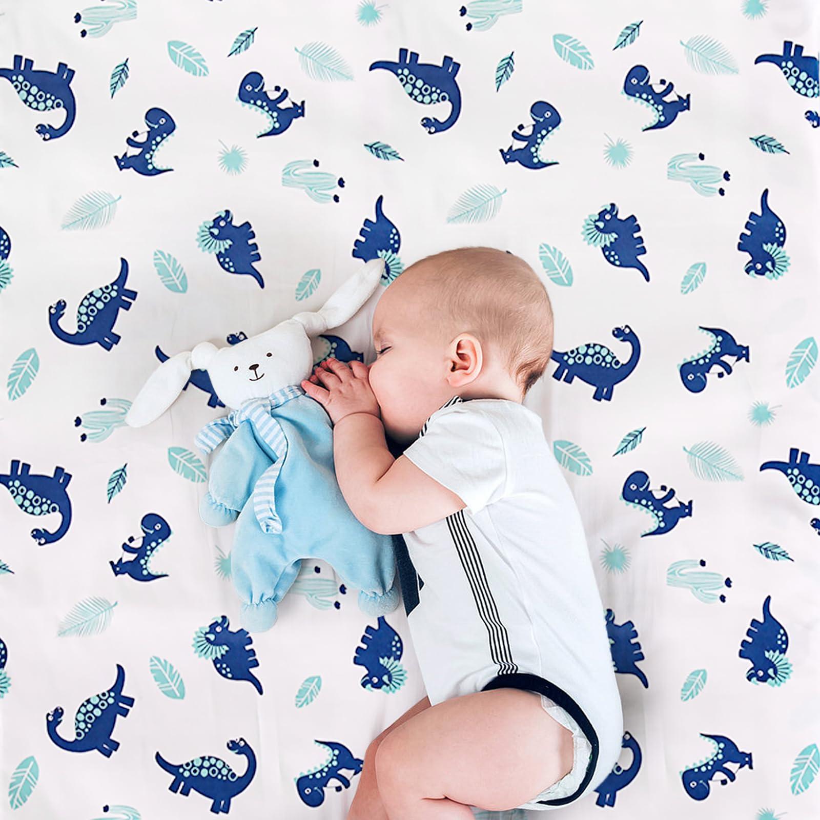 Wowelife Wowelife Dinosaur Mini Crib Bedding Set for Boys Blue Premium 3-Piece Baby Bedding Sheet Set Dinosaurs Nursery Crib Set Crib Comforter Set Breathable and Soft for Baby