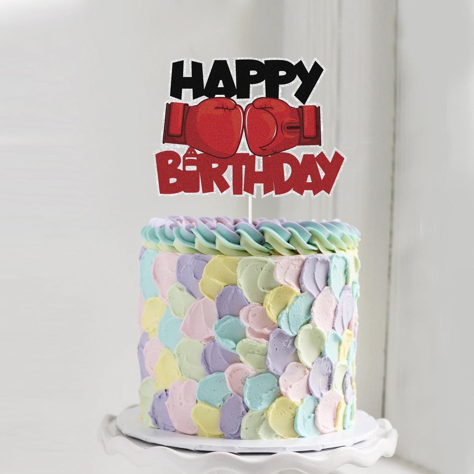 ChienMin Boxing Cake Topper,Boxing Glove Happy Birthday Cake Decor,Sports Style Birthday Party Decorations, Men Children\'s Birthday Supplies