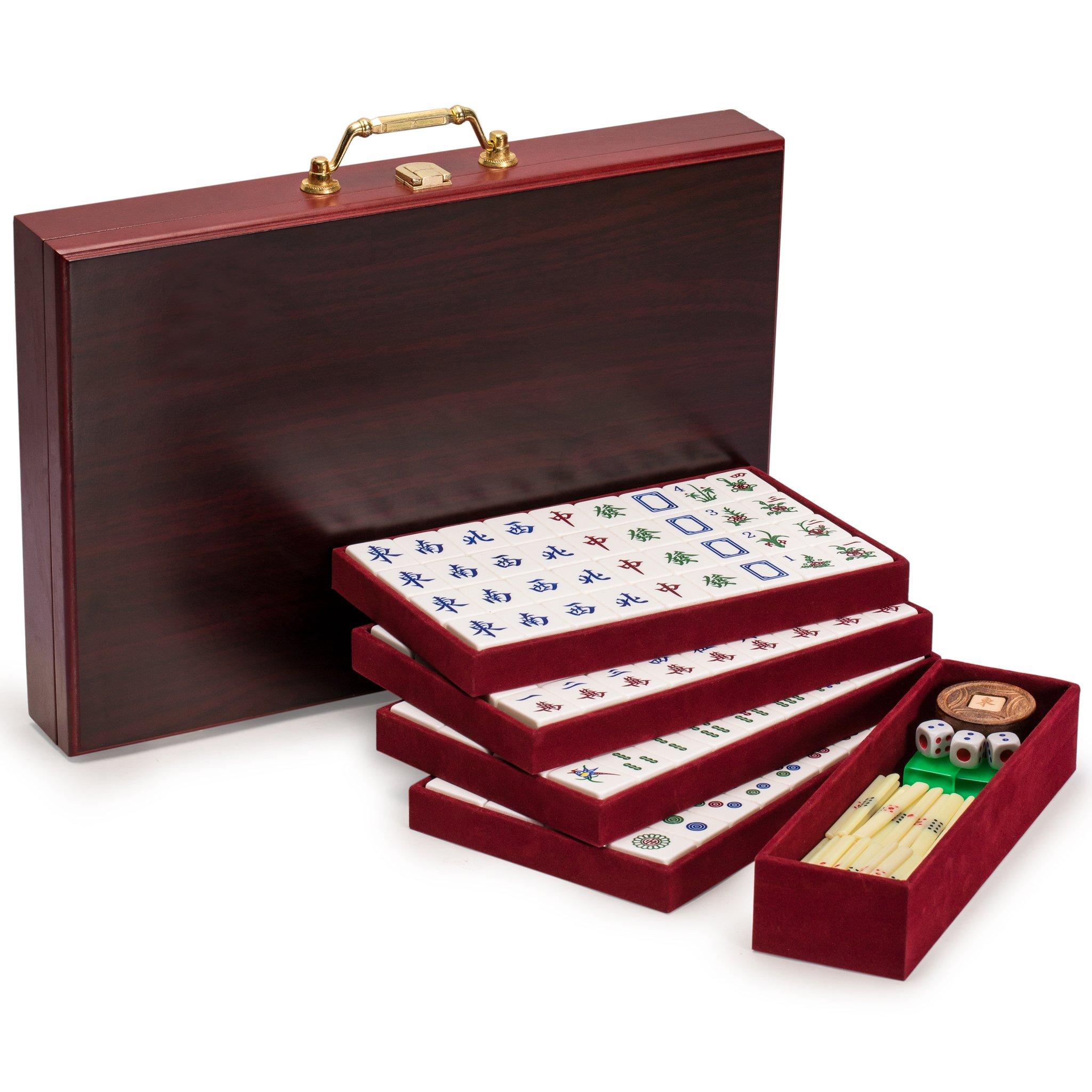 Yellow Mountain Imports Yellow Mountain Imports Mahjong Bundle - Classic Chinese Mahjong Game Set, Emerald and Mahjong Mini-Tiles Bracelet